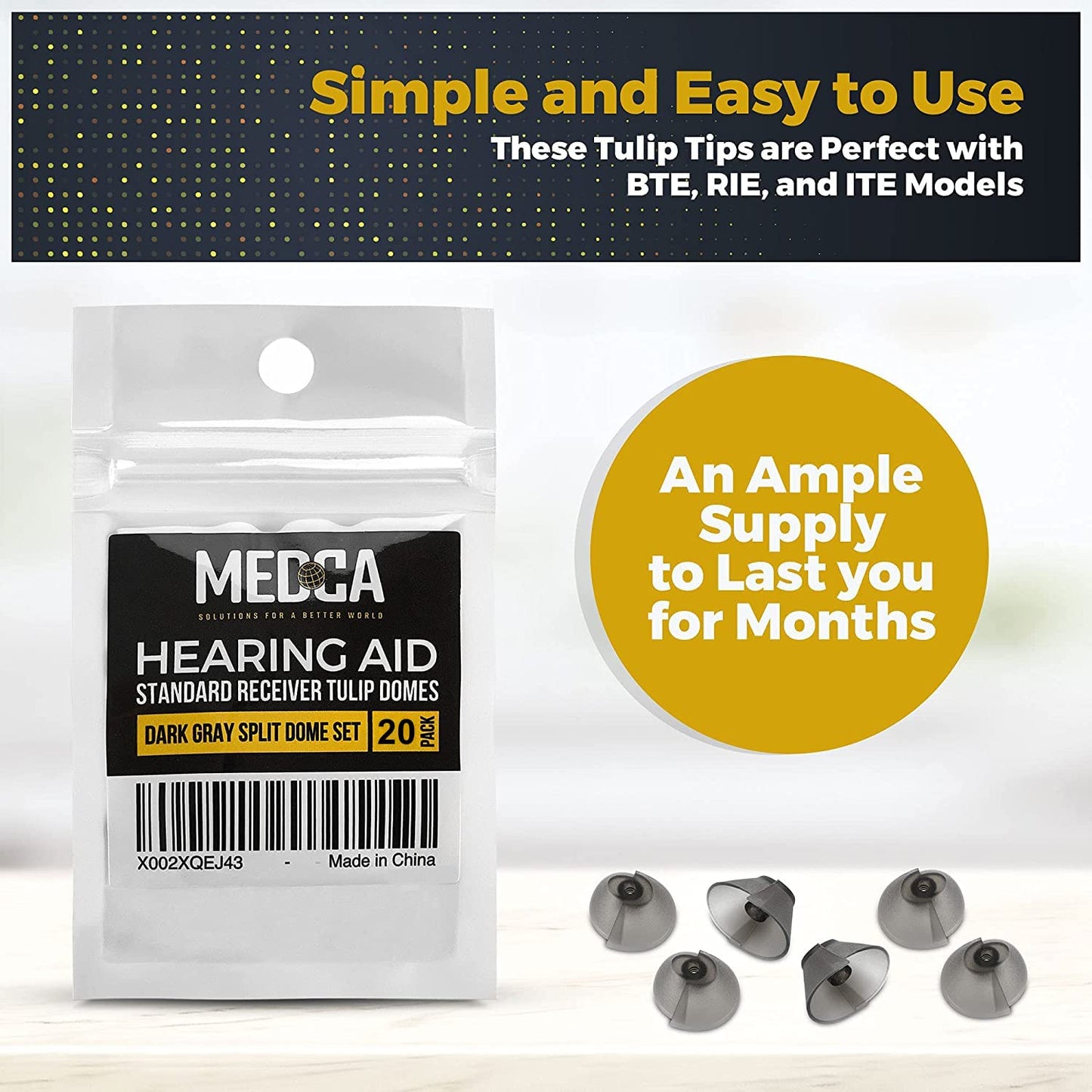 MEDca Hearing Aid Standard Receiver Tulip Domes Compatible with GN Resound Sure Fit - Universal Invisible Tip Replacement Ear Domes for BTE PSAP Hearing Amplifiers and Open Fit Models (20)