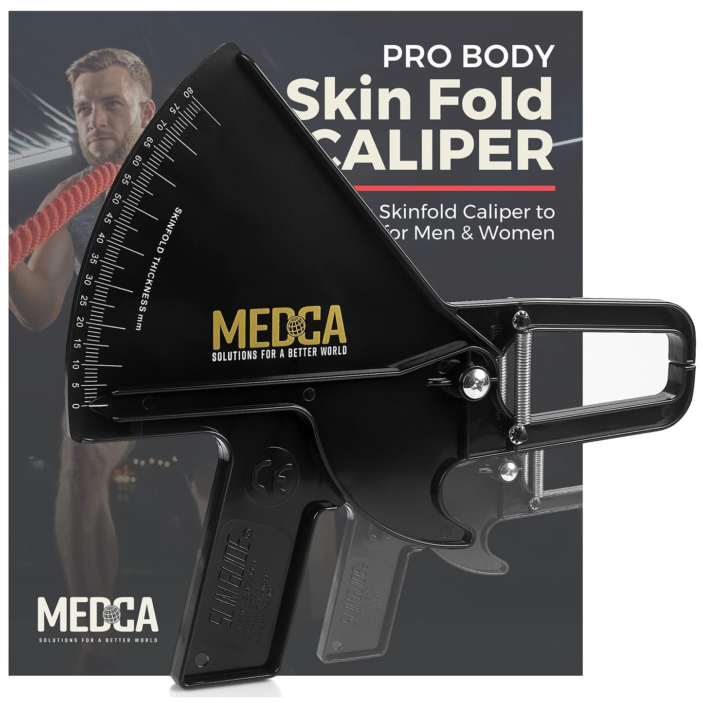 Pro Body Skin Caliper - Handheld BMI Measuring Tool - Accurate Skinfold Caliper Measures Fat for Men and Women, for Monitoring Fitness and Weight Loss Goals, Instructions and Body Fat Chart, Black