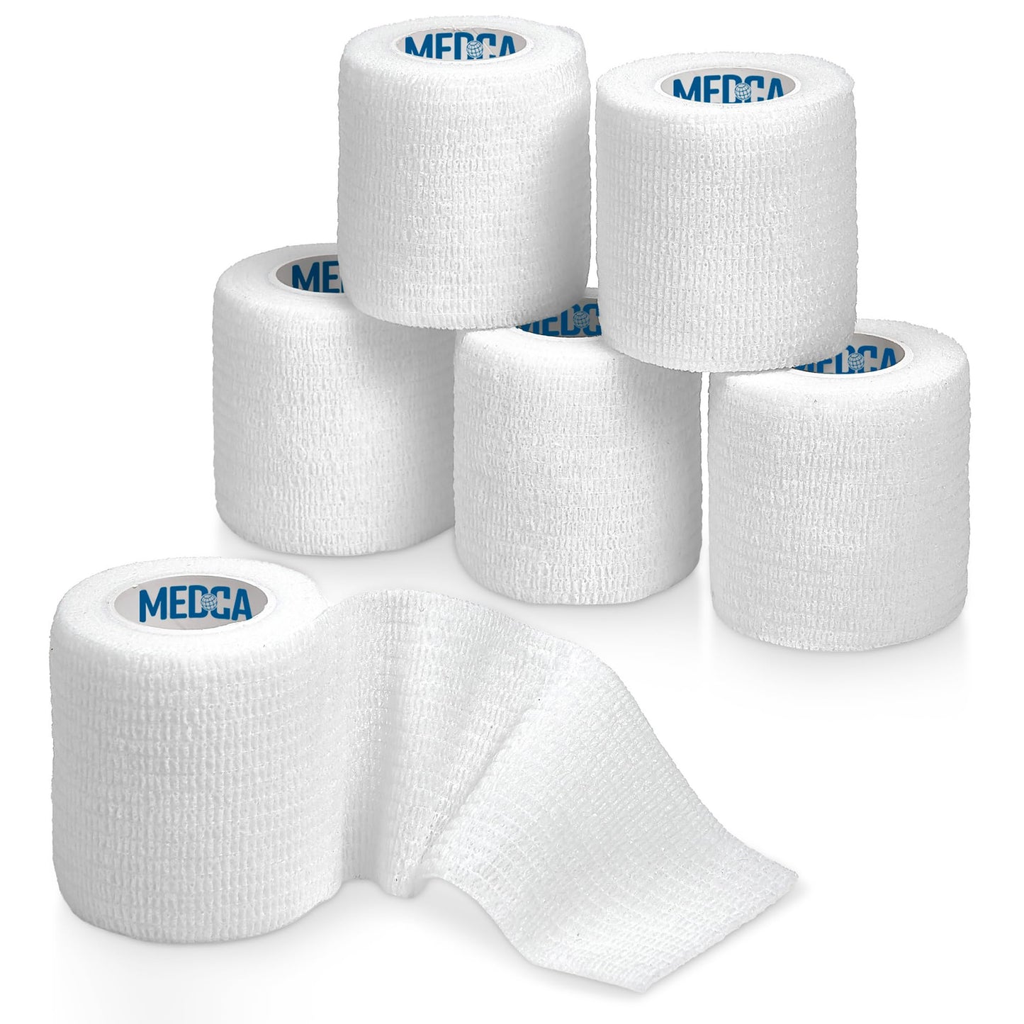 6 Pack, Self Adherent Cohesive Tape - 2” x 5 Yards, Self Adhesive Bandage Rolls & Sports Athletic Wrap for Ankle, Wrist, Knee Sprains and Swelling, Vet Wraps in White Color
