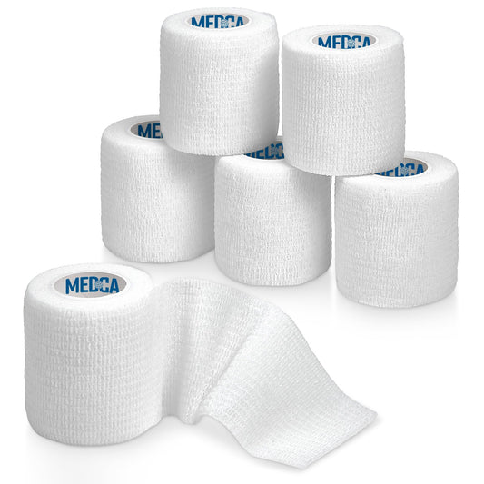 6 Pack, Self Adherent Cohesive Tape - 2” x 5 Yards, Self Adhesive Bandage Rolls & Sports Athletic Wrap for Ankle, Wrist, Knee Sprains and Swelling, Vet Wraps in White Color