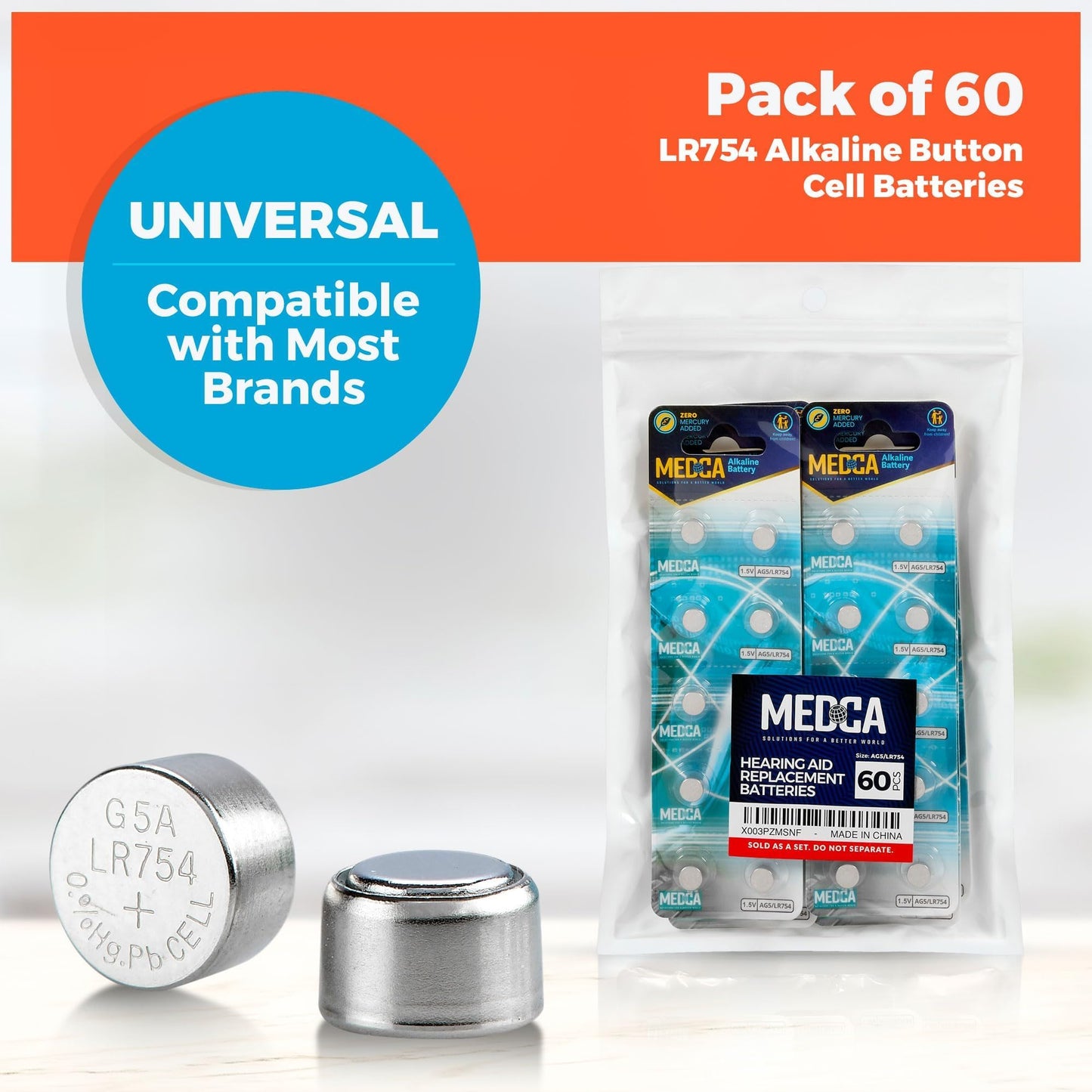 MEDca AG5 LR754 Batteries - 60 Count Pack - 1.5V Alkaline 754 LR48 193 Battery Button Coin Cell Batteries