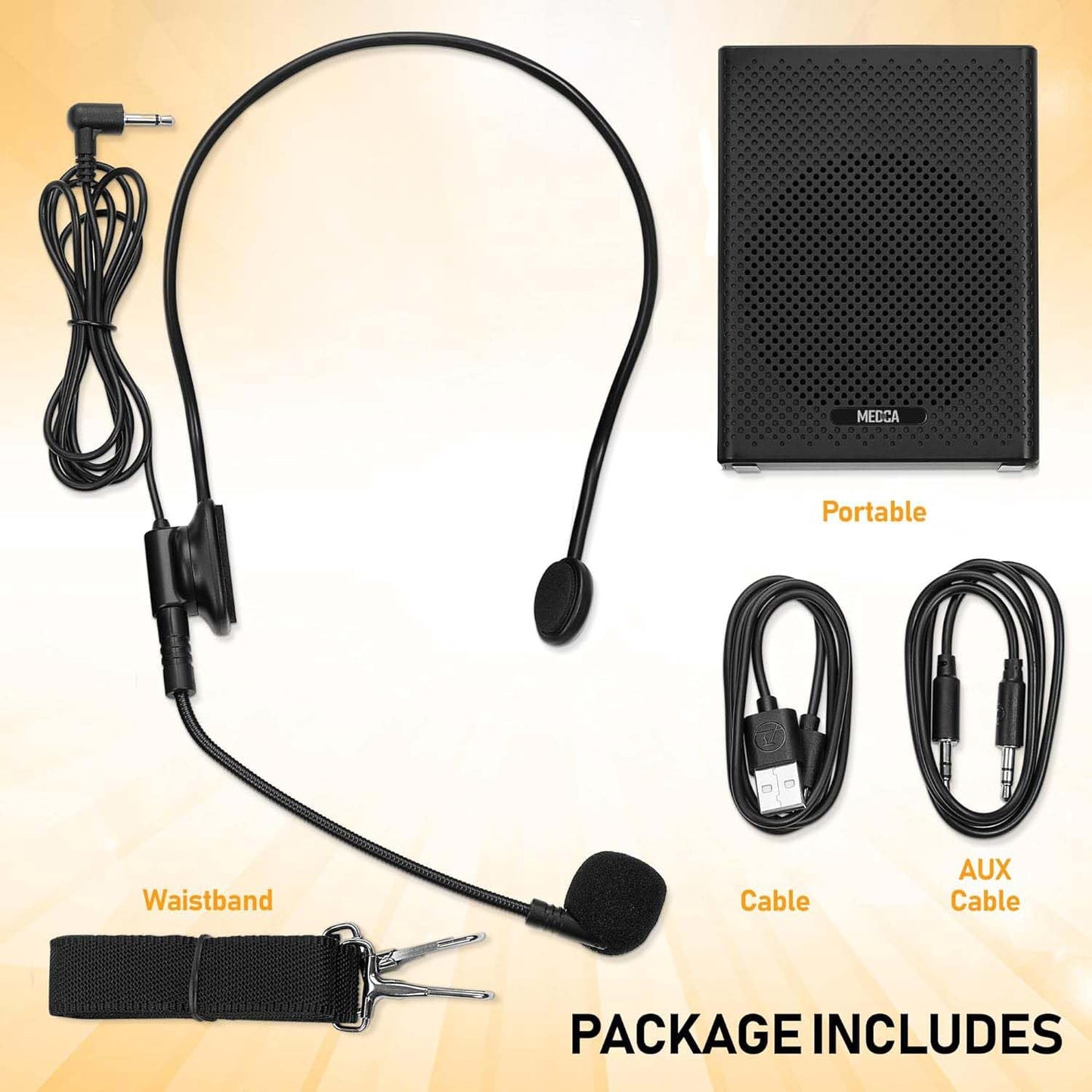 Portable Mini Voice Amplifier, Built-In Rechargeable Wired Portable Microphone and Speaker with Waist-Band, Bluetooth Megaphone PA System Supports MP3, Aux for Teachers, Trainers, Presenters
