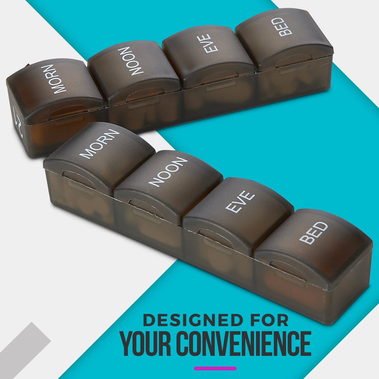 Month Pill Box Organizer - 4 Times-a-Day Morning-Noon-Evening-Night - Large 32 Daily Pill Cases with Compartments for Vitamins, Supplements, Medication -Travel Monthly Pill Organizer, Black