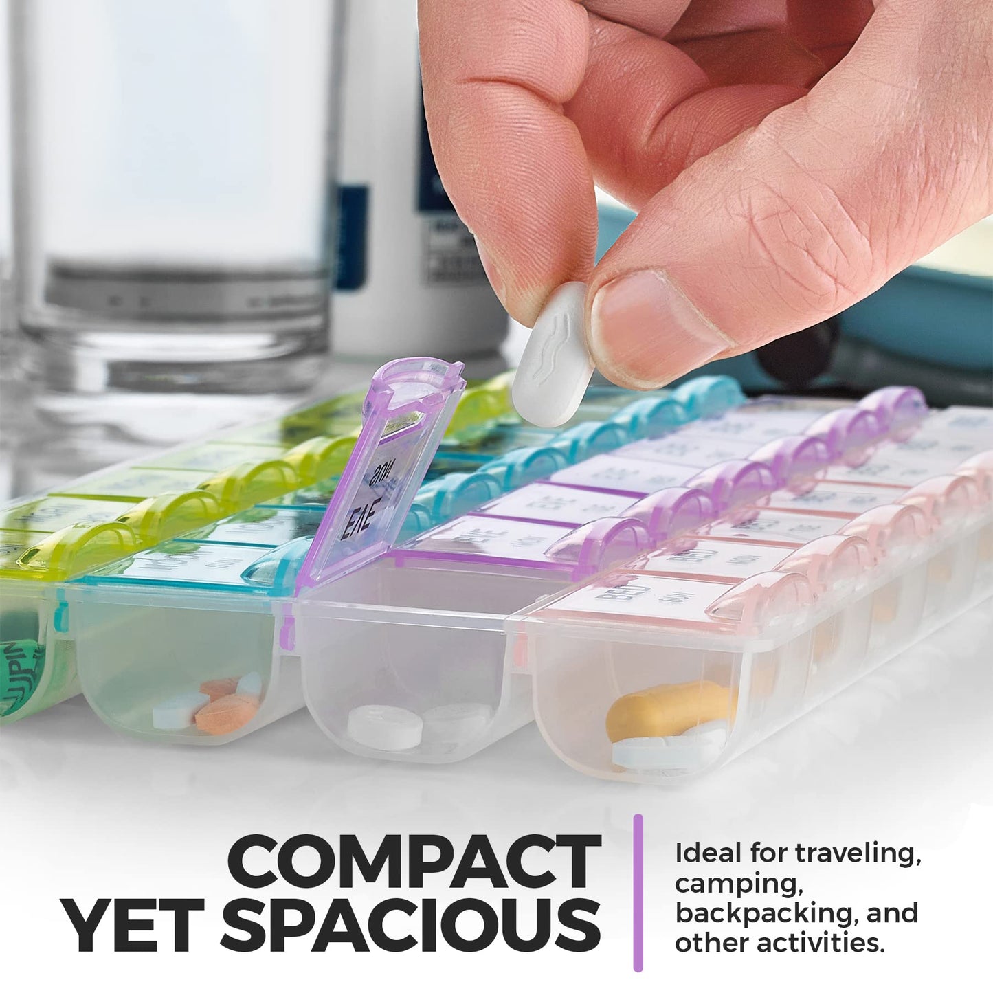 Pill Organizer - Large Pill Organizer with Weekly and Daily 4-Times-A-Day Compartments for Morning, Noon, Evening, Night - BPA-Free, Portable and Travel Friendly Pill Boxes Case