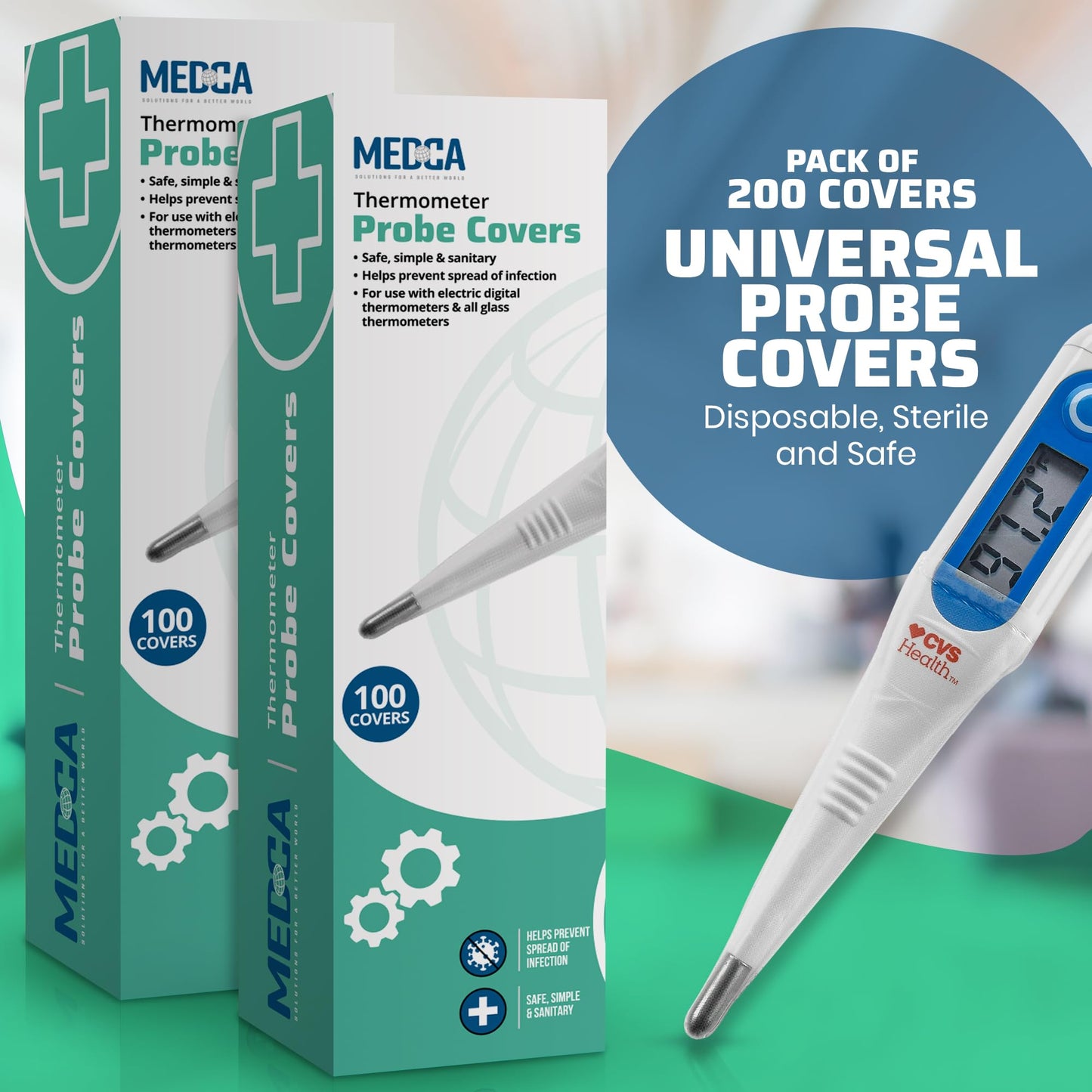 Thermometer Probe Covers - Pack of 200 | Universal and Disposable Probe Cover Box for Digital Thermometer for Accurate Sanitary Oral, Rectal and Underarm Digital and Glass Thermometers Reading