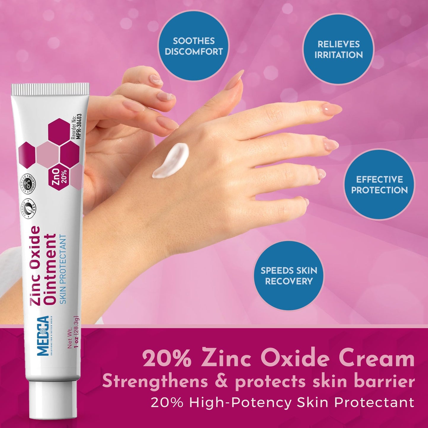 High-Potency 20% Zinc Oxide Ointment - (Pack of 4) Baby Diaper Rash Cream and Gentle Skin Protectant Barrier for Chafed Skin, Wetness, Daily & Overnight Protection Soothing, Hypoallergenic, 1oz Tubes