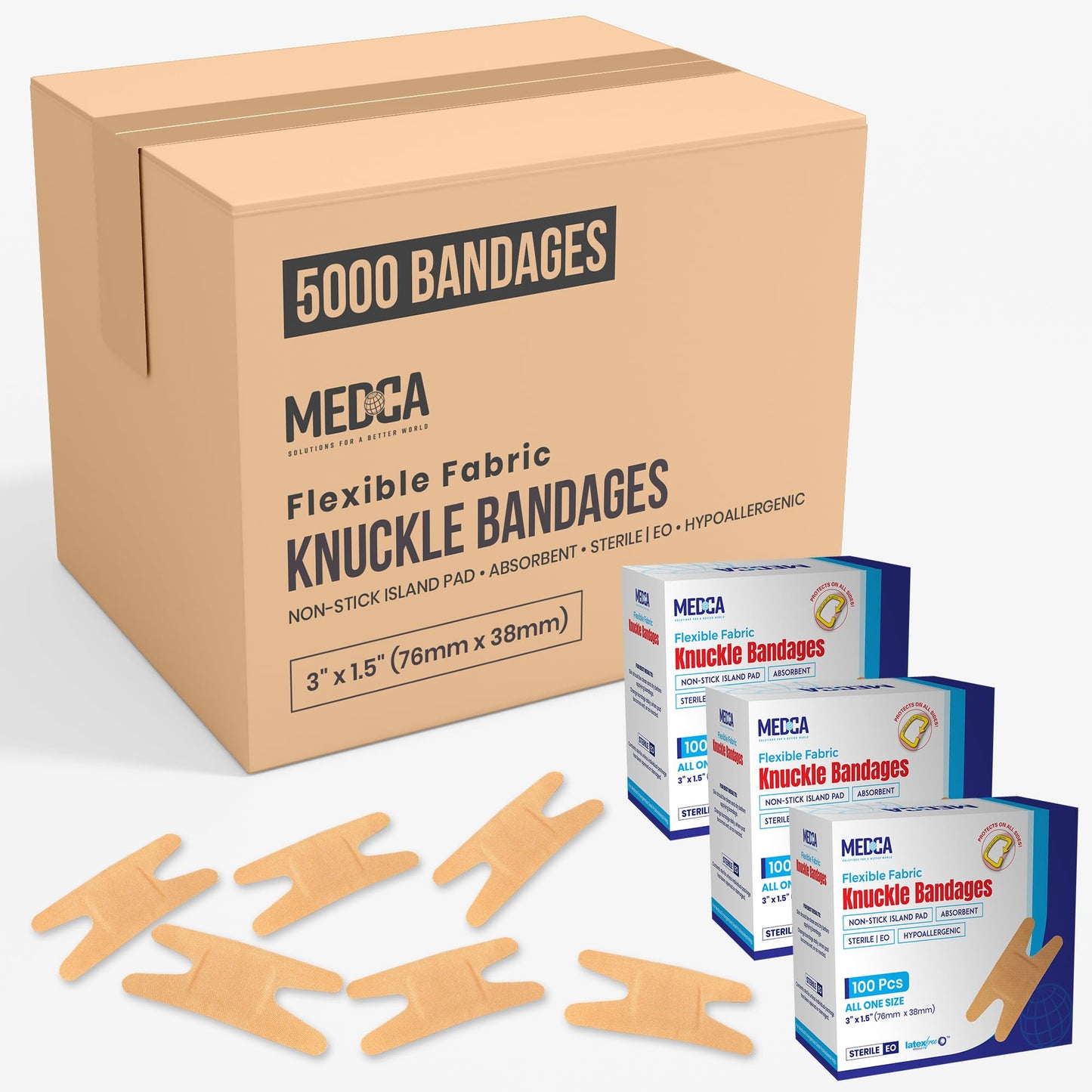 Flexible Fabric Bandages - Flex Fabric Adhesive Knuckle Bandages for Finger Care and to Protect Wounds from Infection - (5000 Count Bulk)