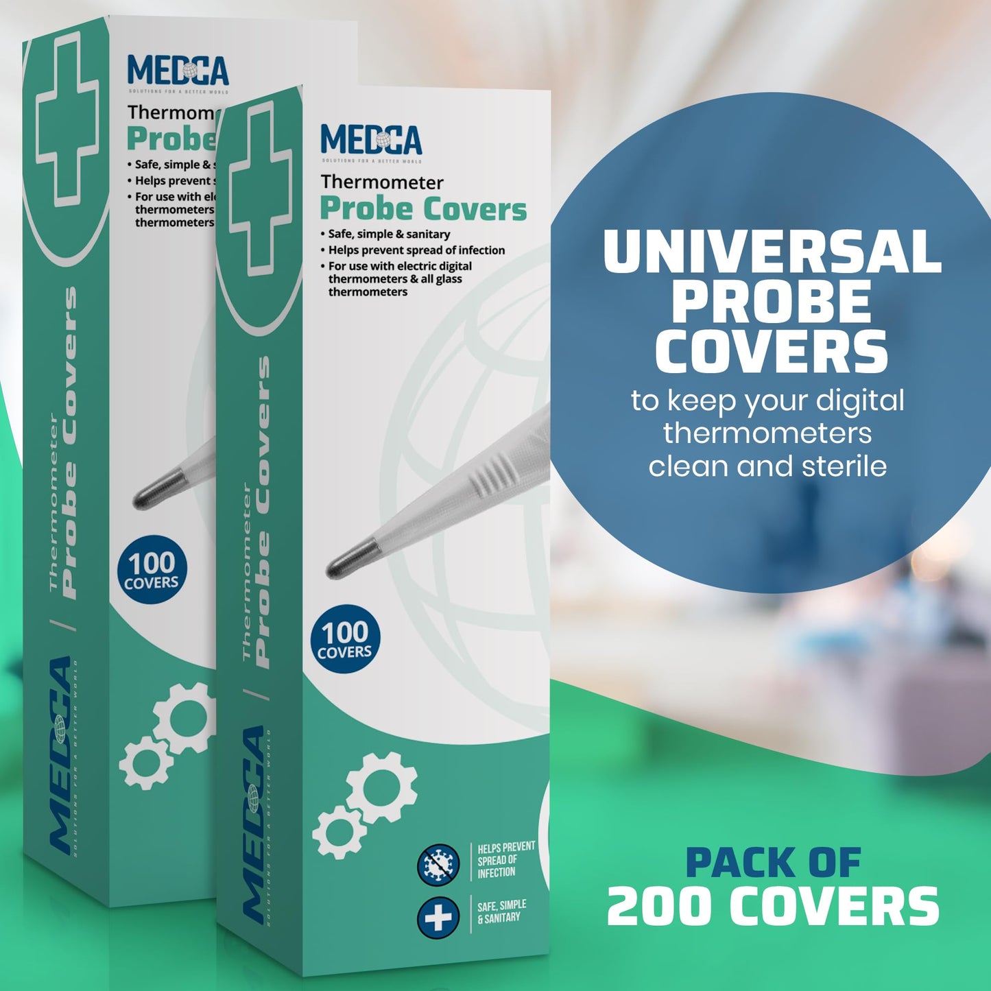 Thermometer Probe Covers - Pack of 200 | Universal and Disposable Probe Cover Box for Digital Thermometer for Accurate Sanitary Oral, Rectal and Underarm Digital and Glass Thermometers Reading