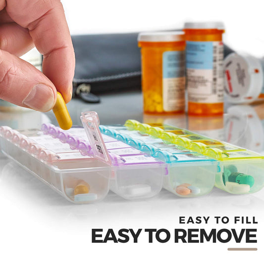 MEDca Pill Organizers - (40 Pack Bulk) Large Pill Organizer with Weekly and Daily 4-Times-A-Day Compartments for Morning, Noon, Evening, Night - BPA-Free, Portable and Travel Friendly Pill Boxes Case