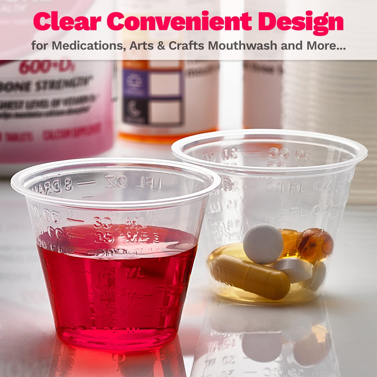 Clear Medicine Cups (1oz) - Pack of 500 - Plastic Disposable Graduated Medicine Cups with Measurements for Medication Arts & Crafts Mouthwash and More