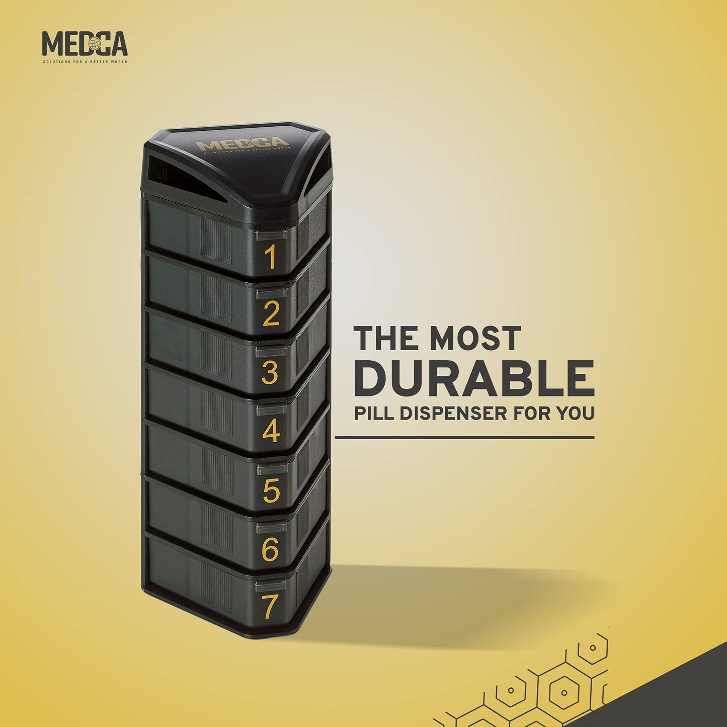 MEDCA Moisture Proof Weekly Stackable Pill Organizer - BPA Free, Weekly Pill Box Case with 3 Daily Compartments - Black Pill Box to store pills, vitamins, supplements