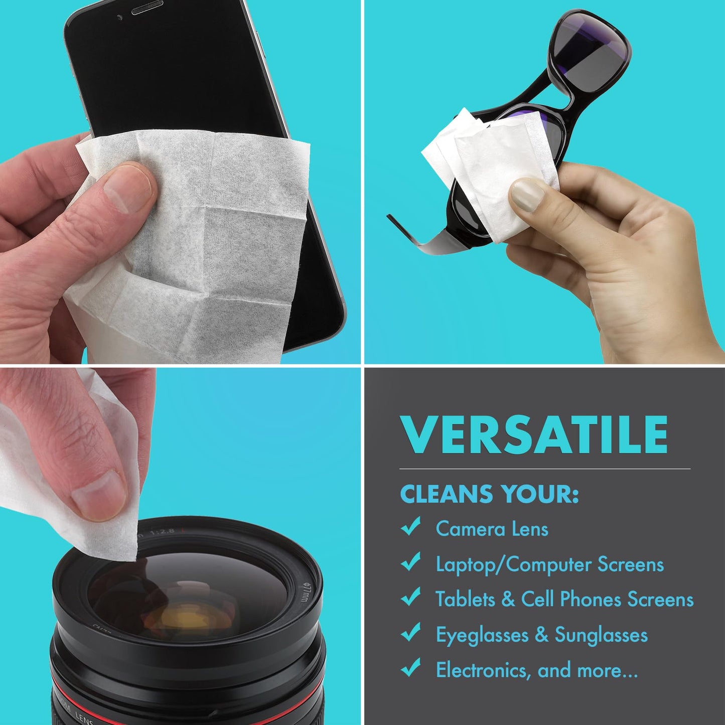 MEDca Lens Cleaning Wipes - [210 Pack] Pre Moistened Cleansing Cloths and Individually Wrapped Eyeglass Cleaner Wipe Pads for Phones, Tablet Screens