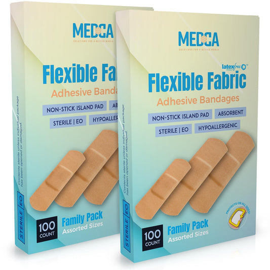 Flexible Fabric Adhesive Bandages for Comfortable Flexible Large Protection & Wound Care of Minor Cuts, Scrapes, & Wounds, Assorted Sizes (2-1/4"x5/8", 3"x3/4", 3"x1") - Twin Pack 100 CT Box