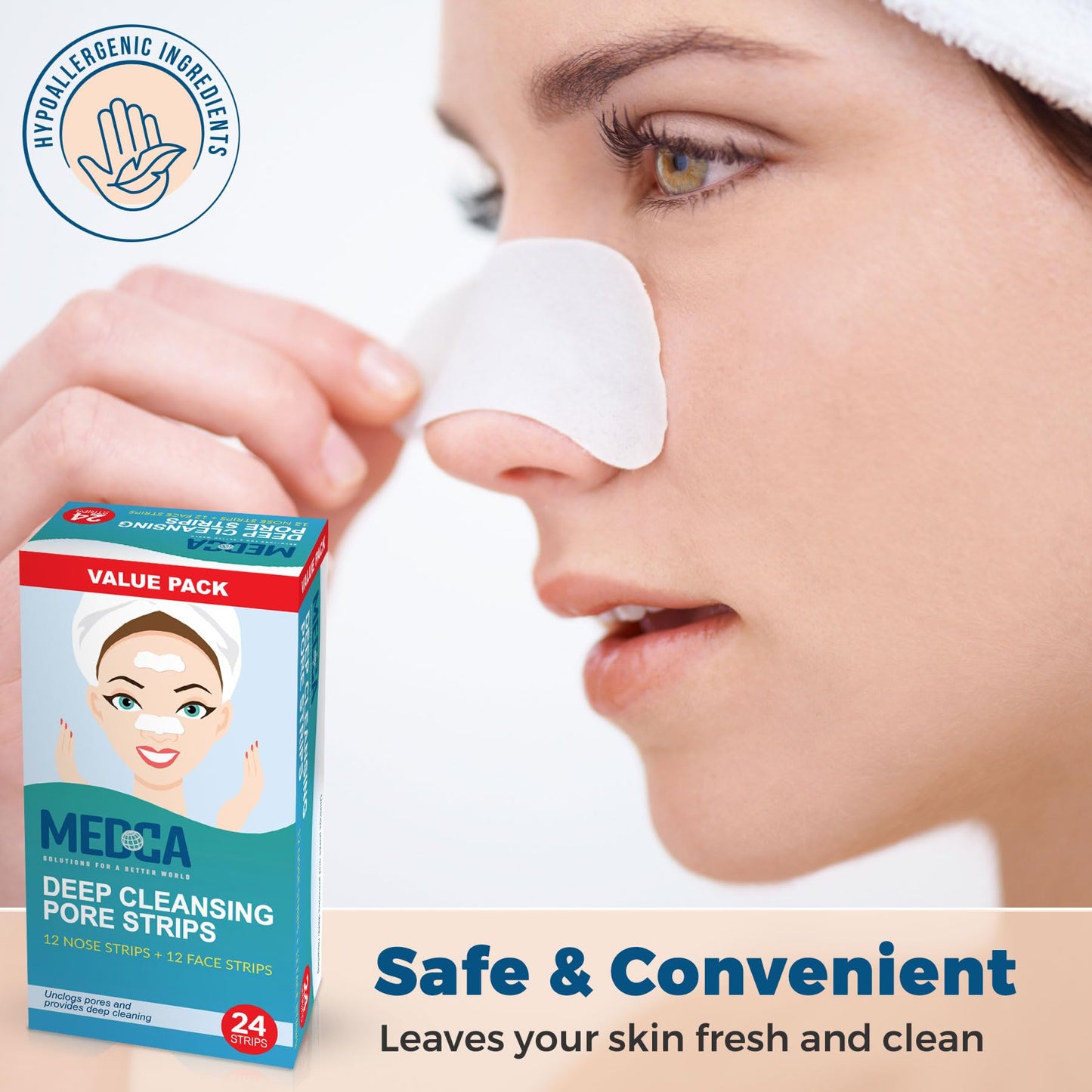MEDca Deep Cleansing Blackhead Pore Strips - Pack of 24 Peel - Off Blackhead Remover and Pore Unclogging Strips for Nose and Face, Chin, Forehead & Healthier Looking Skin