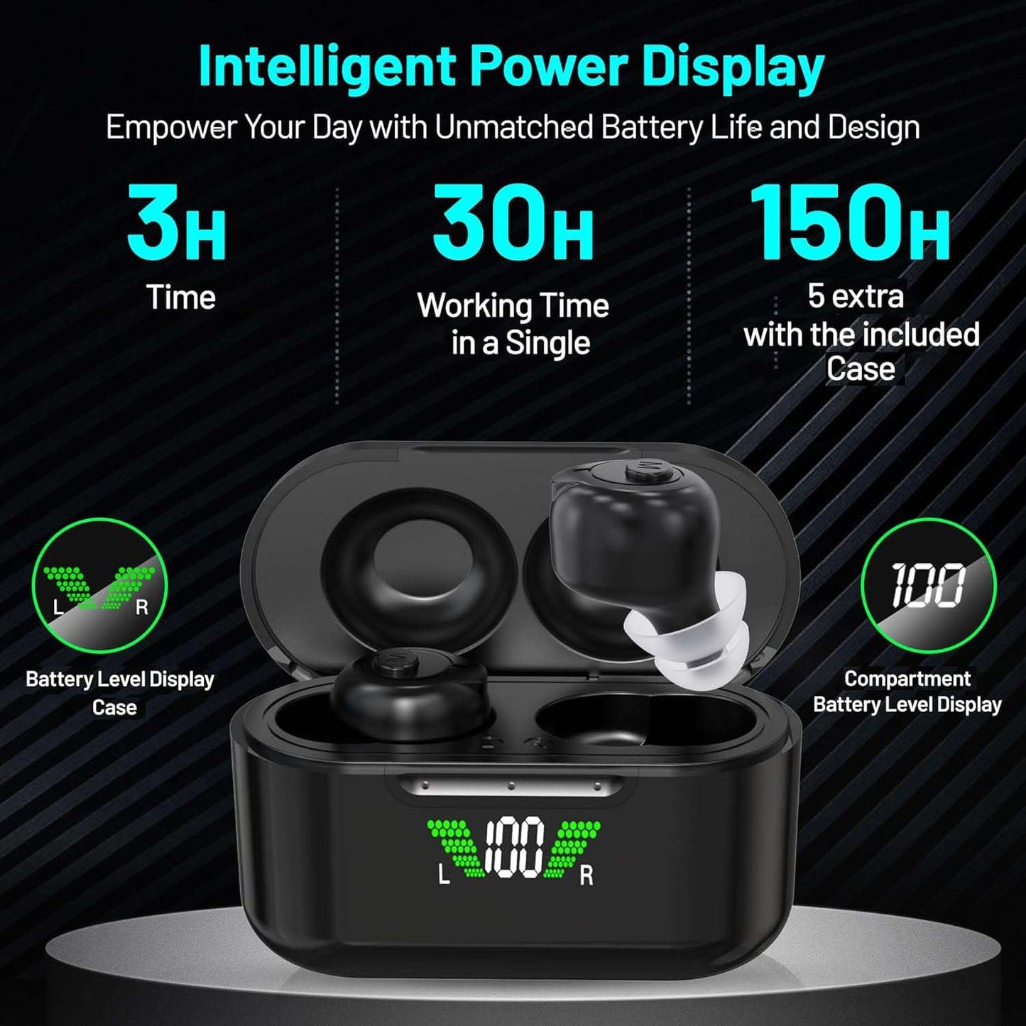 Rechargeable Hearing Aids with Bluetooth for Seniors and Adults - Digital Personal Sound Hearing Amplifiers Pair w/ Charging HD LCD Carrying Case, Active Noise Cancelling, No-Programming, Easy to Use