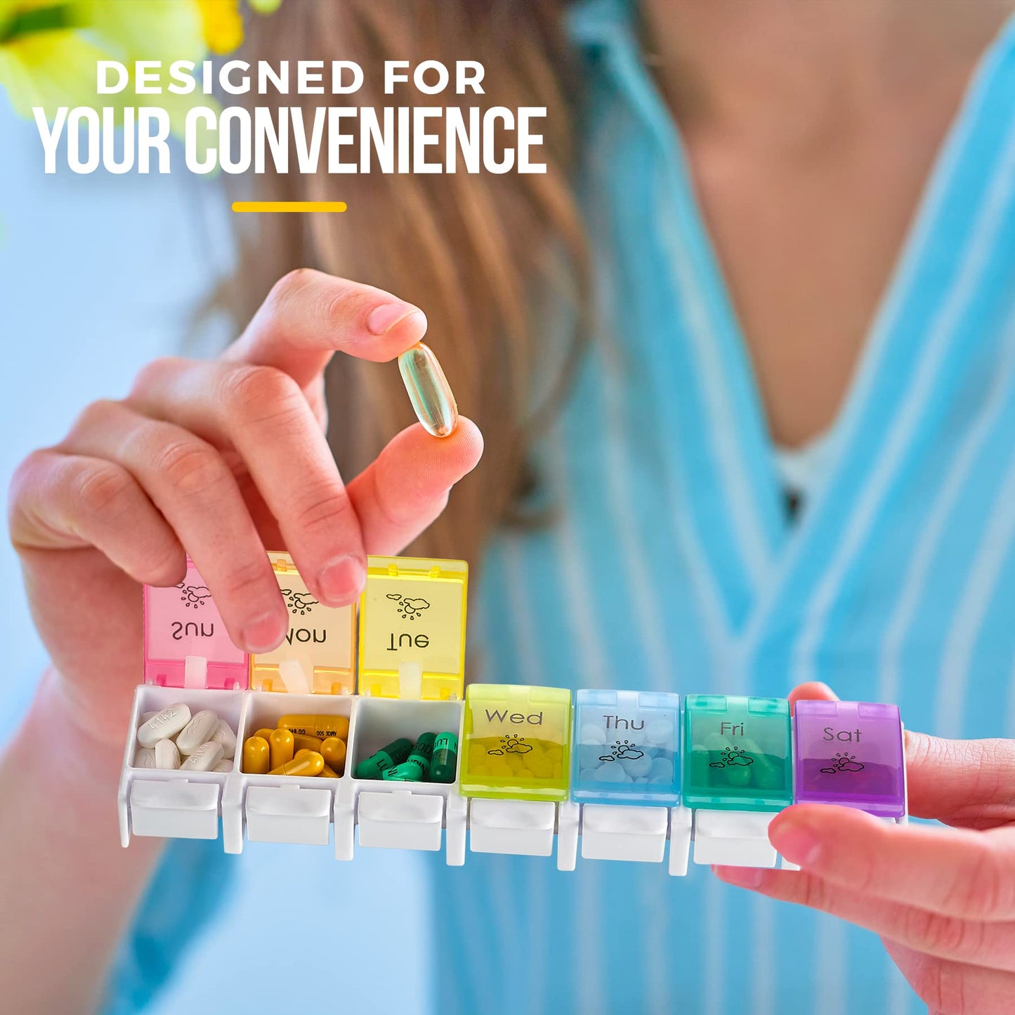 7 Day AM PM Pill Organizer – With Push Button Assisted Open A Daily Travel Pill Box Case Planner And Large Compartments For Medication Vitamins Fish Oil & Supplements, BPA Free – By MEDca