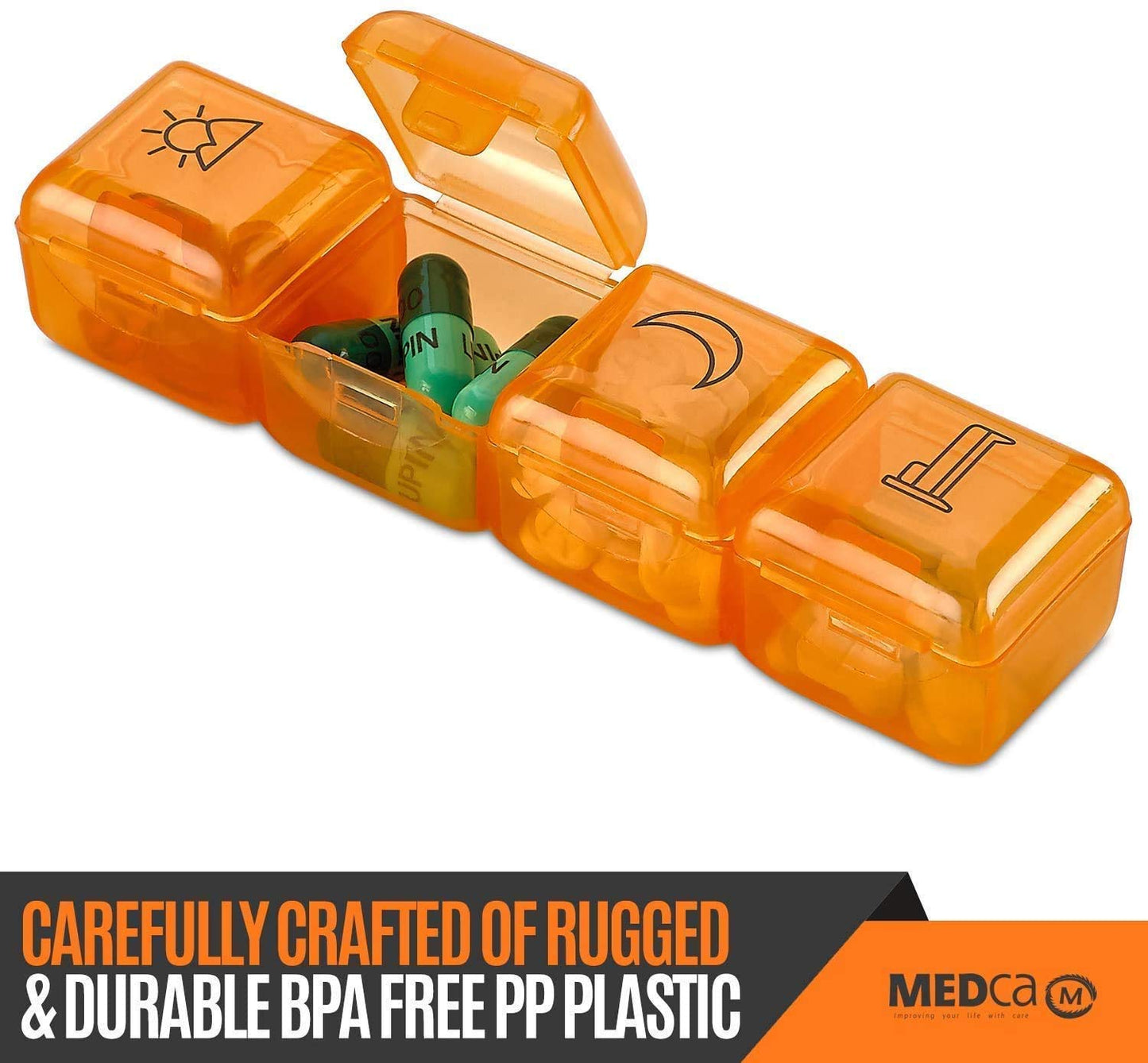 Weekly Pill Organizer - 4 Compartment Am/pm Pill Box, 7 Day Large Travel Medication Dispenser Case for Vitamins and Medicines by MEDca