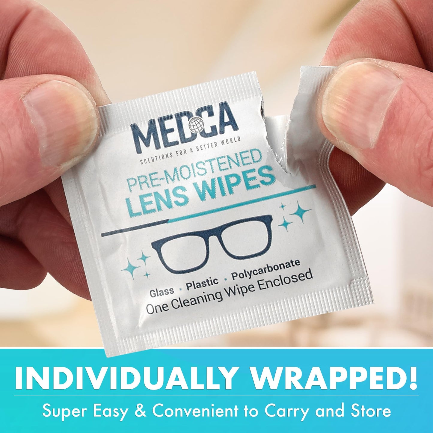 Premoistened Lens and Glass Cleaning Wipes - Portable Travel Cleaner for Glasses, Camera, Cell Phone, Smartphone, and Tablet - Disposable, Quick Drying, Streak Free - Individually Wrapped, Pack of 10