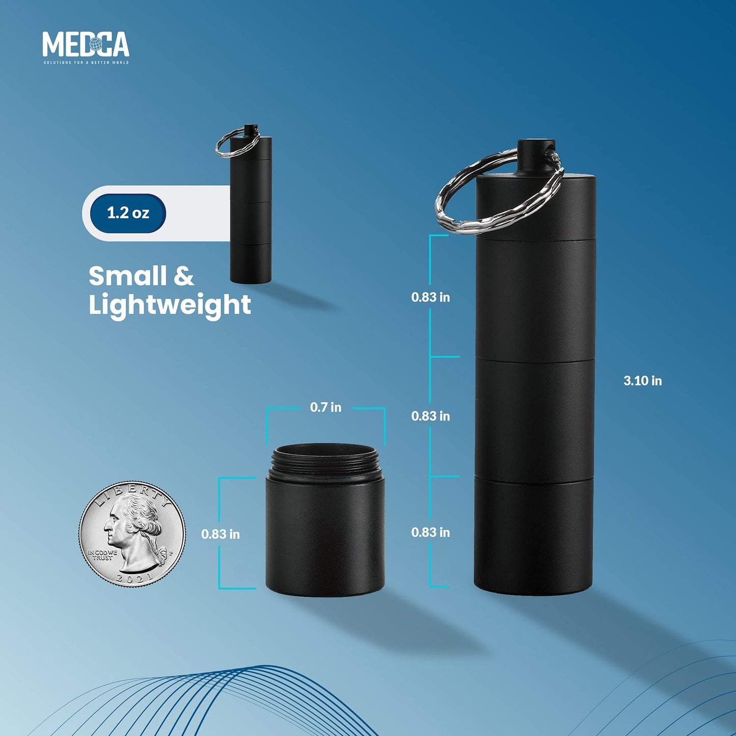 Metal Pocket Pill Boxes Keychain for Purse for Travel, 3 Compartment Waterproof Daily Pill Container Holder for Men and Women (BS1204R Waterproof Alu Box)