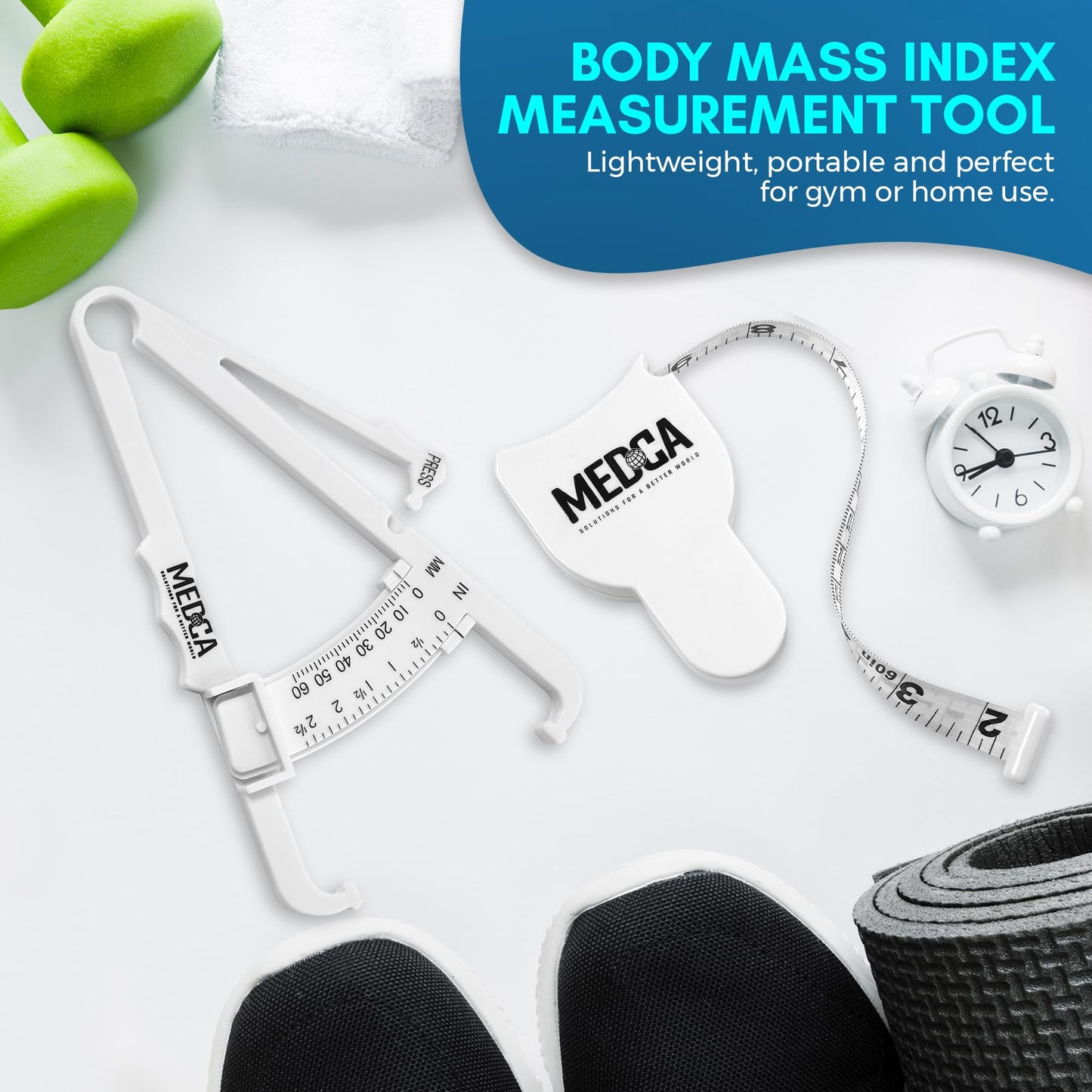 Body Fat Caliper and Measuring Tape for Body - Skinfold Calipers and Body Fat Tape Measure Tool for Accurately Measuring BMI Skin Fold Fitness and Weight-Loss - New Upgraded Design (White)