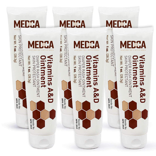 MEDca Vitamin A & D Diaper Rash Ointment- Protectant Cream for Sensitive Baby Skin - Lanolin & Petrolatum Formula, Dry-Cracked Hands/Feet/Face Skin, 1oz Tube, Pack of 6