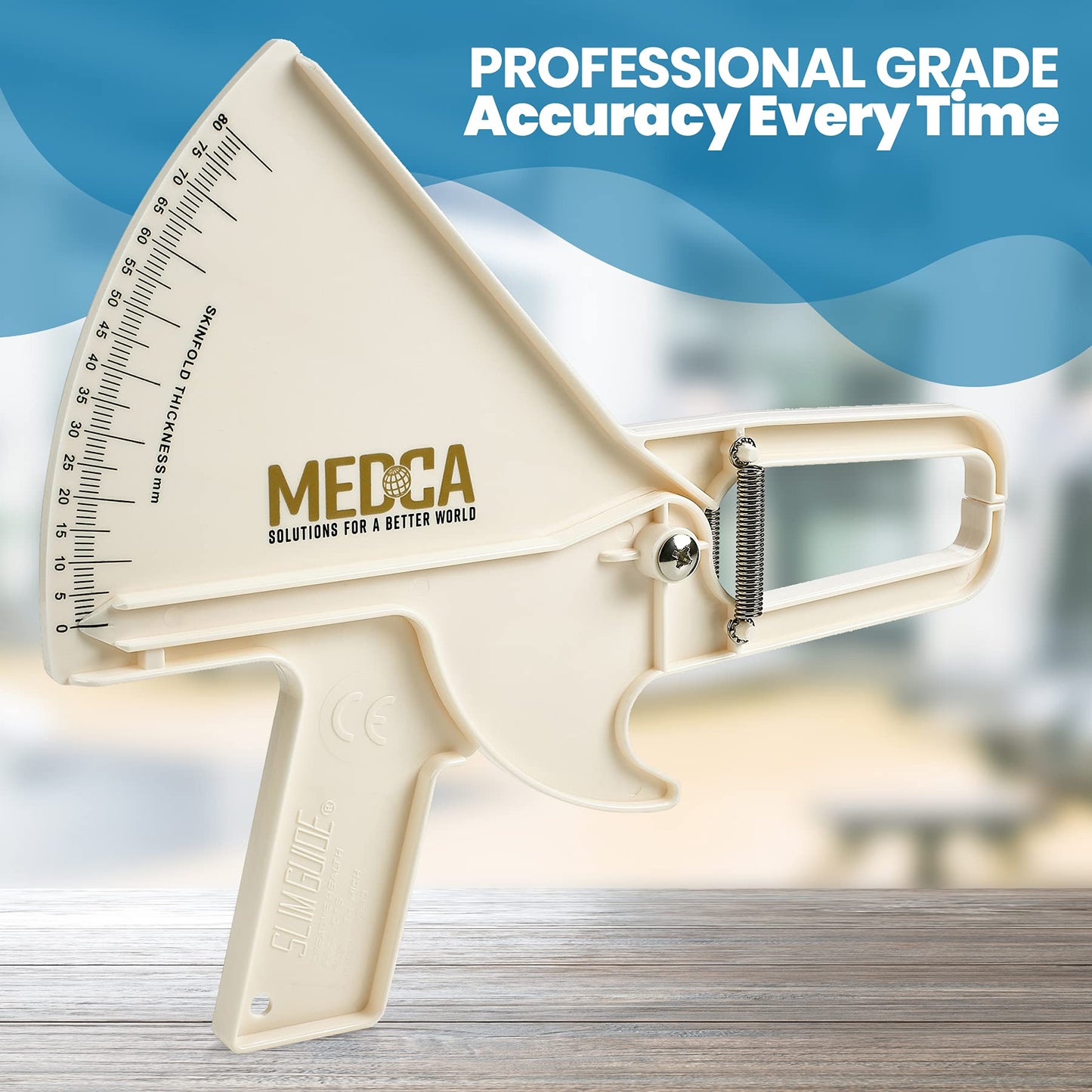 Pro Body Skin Caliper - Handheld BMI Measuring Tool - Accurate Skinfold Caliper Measures Fat for Men and Women, for Monitoring Fitness and Weight Loss Goals, Instructions and Body Fat Chart, White