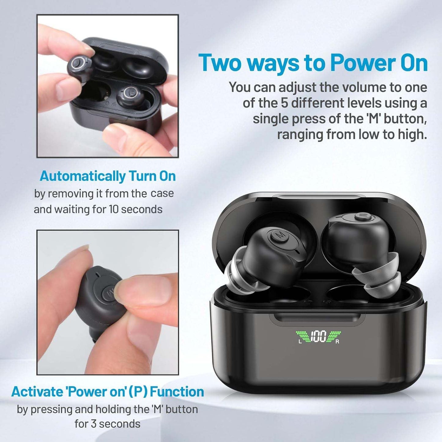 Rechargeable Hearing Aids with Bluetooth for Seniors and Adults - Digital Personal Sound Hearing Amplifiers Pair w/ Charging HD LCD Carrying Case, Active Noise Cancelling, No-Programming, Easy to Use