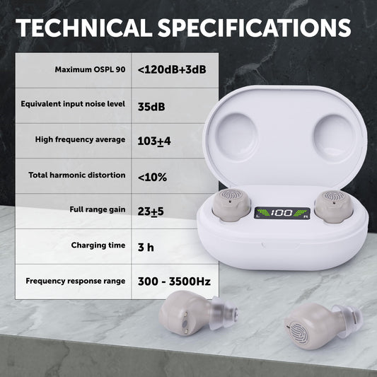 Digital Hearing Aids Rechargeable - ITE Hearing Amplifier Set and Sound Assist for Adults and Seniors, OTC, Intelligent Feedback & Noise Reduction, Personal Amplifiers w/ Portable LED Charging Case, Beige