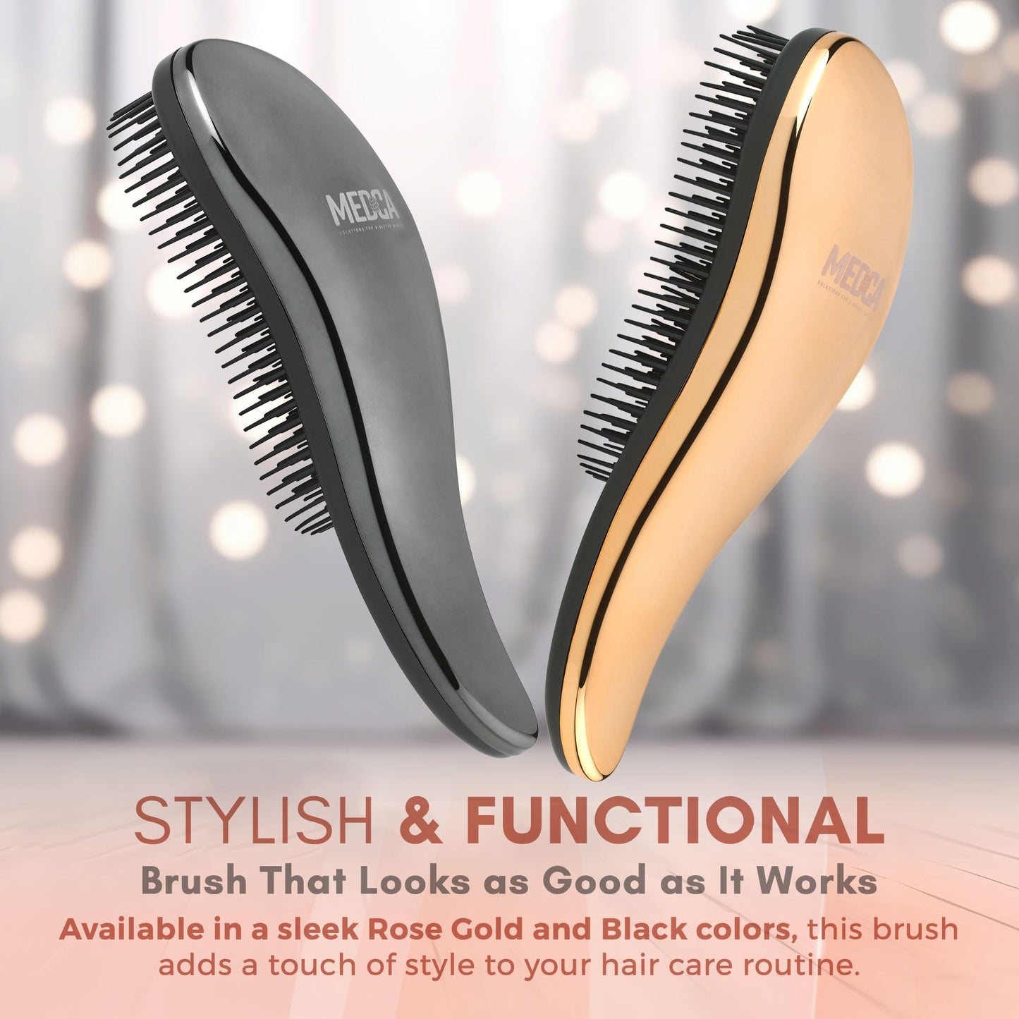 Detangling Brushes - Detangler Brush Set - Pain-Free Hair Brush Straightener that Removes Tangles and Knots Straightening Hair Shiny and Smooth (Rose Gold and Black)