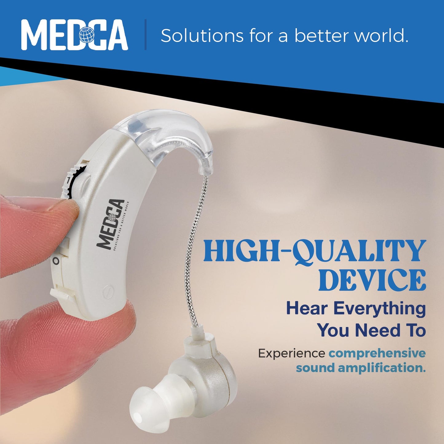 Behind the Ear Sound Amplifier - BTE Hearing Ear Amplification Device and Digital Sound Enhancer PSAD for the Hard of Hearing, Noise Reducing Feature, White