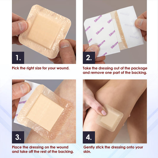 MEDca Silicone Foam Dressing w/ Adhesive Border 3"x3" (Pack of 10) Waterproof Silicone Bandages for Wounds, Highly-Absorbent Wound Dressing Bandage Care for Bed Sore Bandages, Pressure Sores, Ulcers
