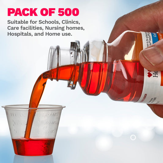 Clear Medicine Cups (1oz) - Pack of 500 - Plastic Disposable Graduated Medicine Cups with Measurements for Medication Arts & Crafts Mouthwash and More