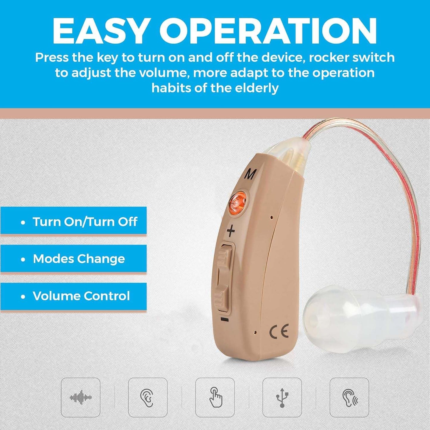 Rechargeable Hearing Amplifiers - Premium Digital BTE Personal Sound Amplifier Device Pair with 2 Program Modes Noise Cancellation & Feedback Reduction & Fast Charging for Adults Seniors & Elderly