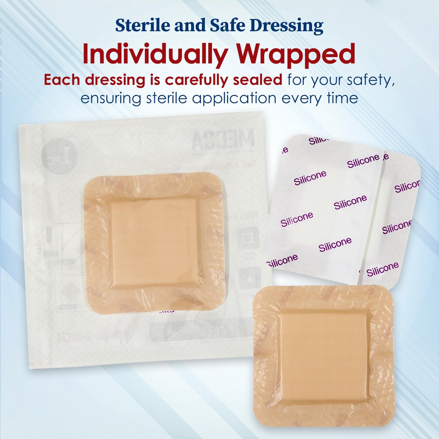 MEDca Silicone Foam Dressing w/ Adhesive Border 3"x3" (Pack of 10) Waterproof Silicone Bandages for Wounds, Highly-Absorbent Wound Dressing Bandage Care for Bed Sore Bandages, Pressure Sores, Ulcers