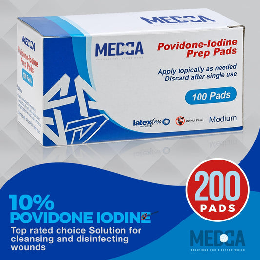 Iodine Prep Pads - (Box of 200 Count) Iodine Prep Solution Pads, 10% Povidone Iodine Swabs for Individual Disinfecting Wipes, Disposable Cotton Antiseptic Surgical Pad for Wound Care, and First Aid