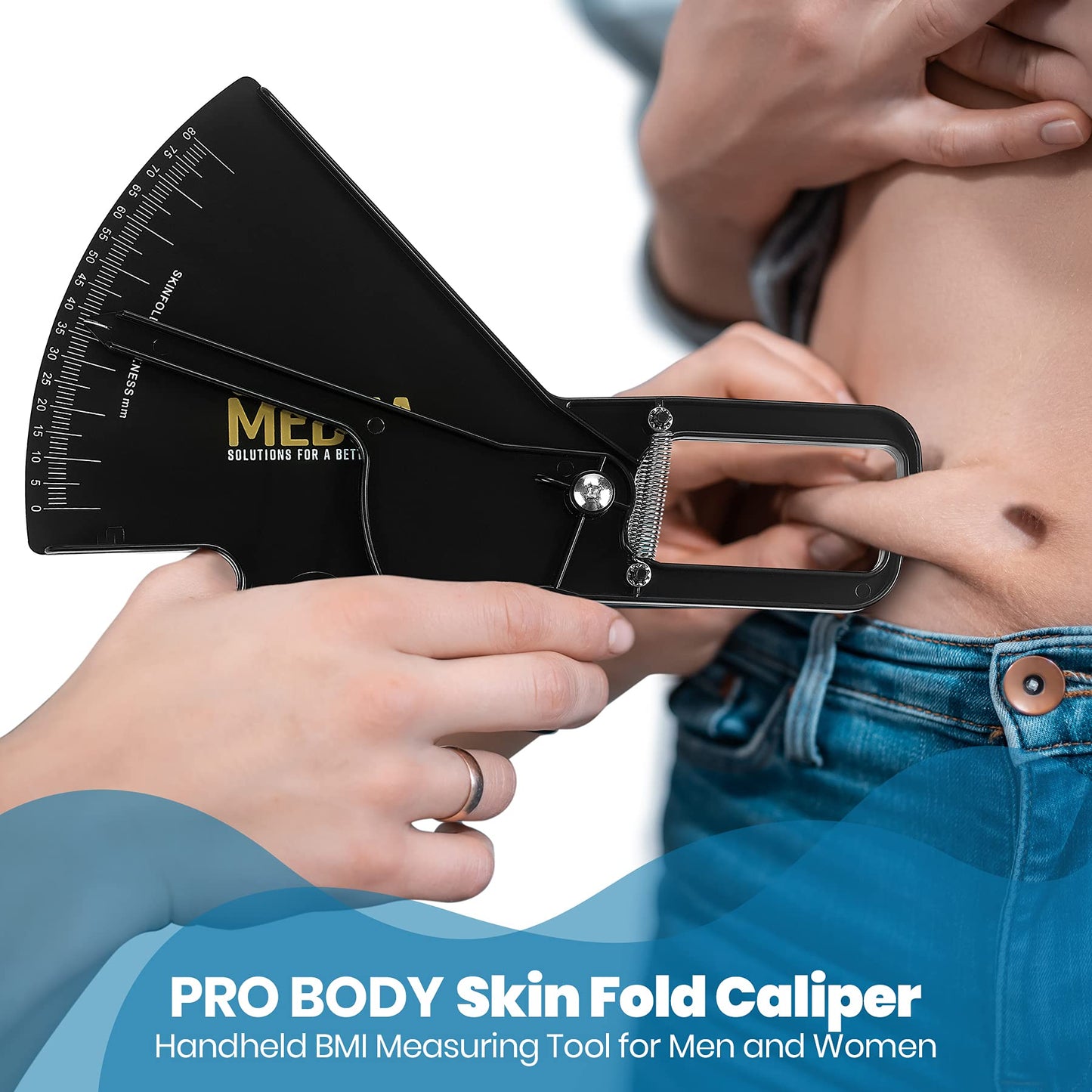 Pro Body Skin Caliper - Handheld BMI Measuring Tool - Accurate Skinfold Caliper Measures Fat for Men and Women, for Monitoring Fitness and Weight Loss Goals, Instructions and Body Fat Chart, Black