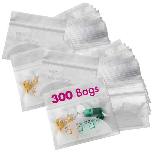 Pill Pouch Bags - (Pack of 300) 3" x 2.75" - BPA Free, Poly Bag Disposable Zipper Pills Baggies, Daily AM PM Travel Medicine Organizer Storage Pouches, Best Clear Reusable with Write-on Labels