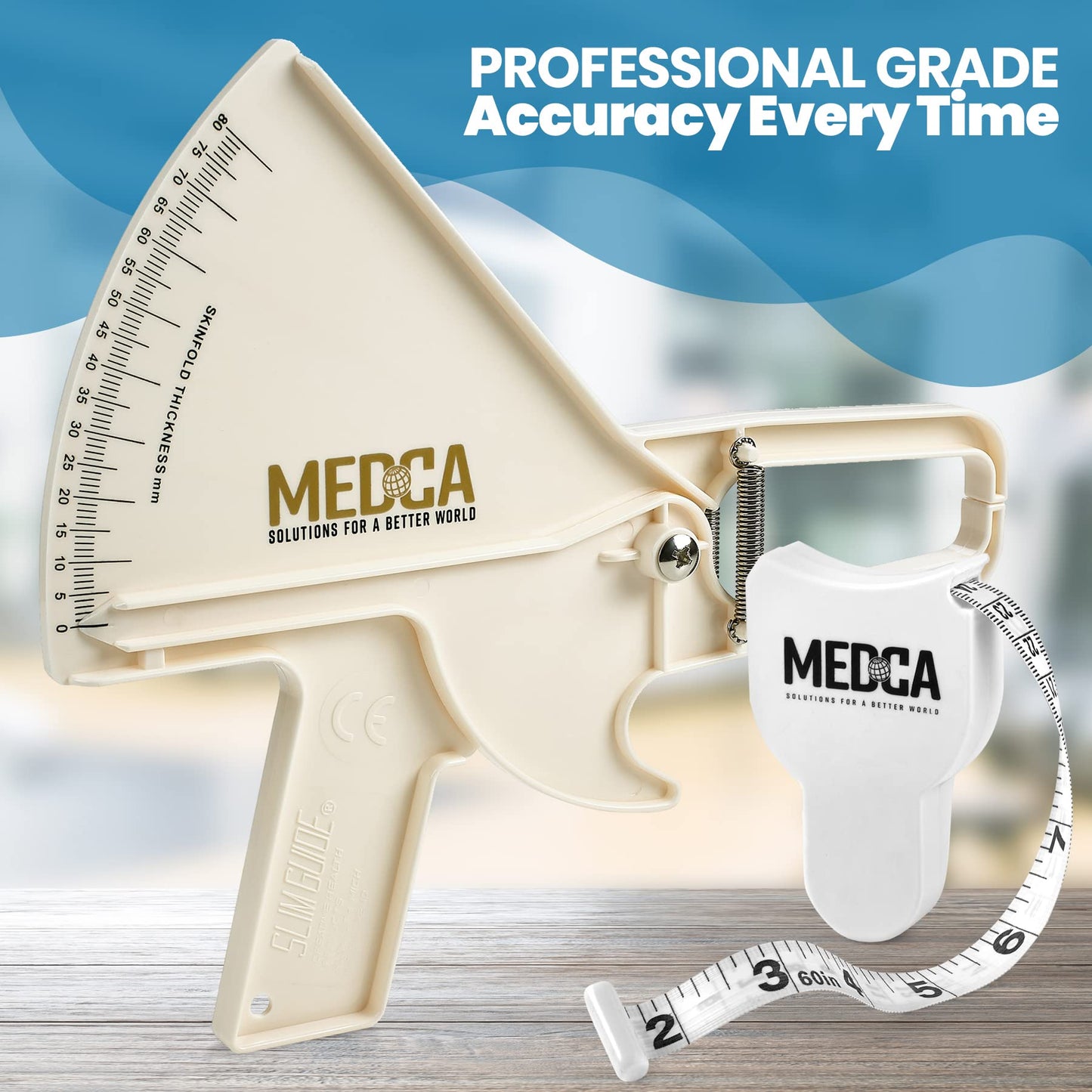 Pro Skinfold Caliper and Body Measurement Tape - Precision Body Fat Tool Plus BMI Chart - Accurately Measure and Gauge Body Fat Help Track Weight Loss, Achieve Fitness Goals for Men and Women, White