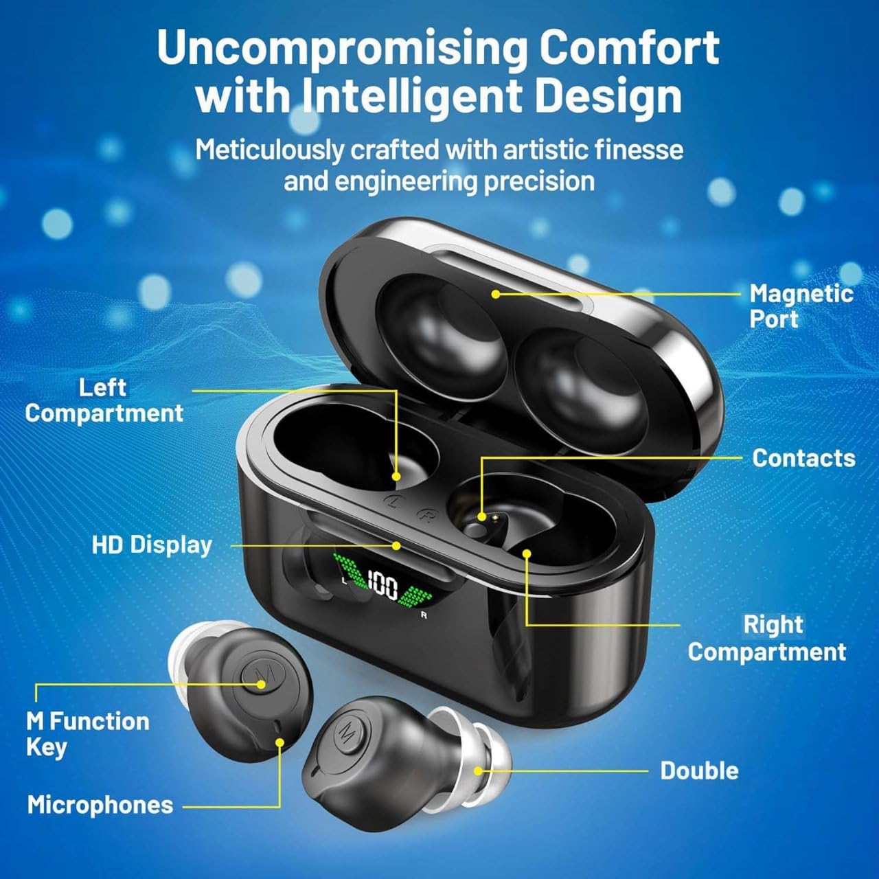 Rechargeable Hearing Aids with Bluetooth for Seniors and Adults - Digital Personal Sound Hearing Amplifiers Pair w/ Charging HD LCD Carrying Case, Active Noise Cancelling, No-Programming, Easy to Use