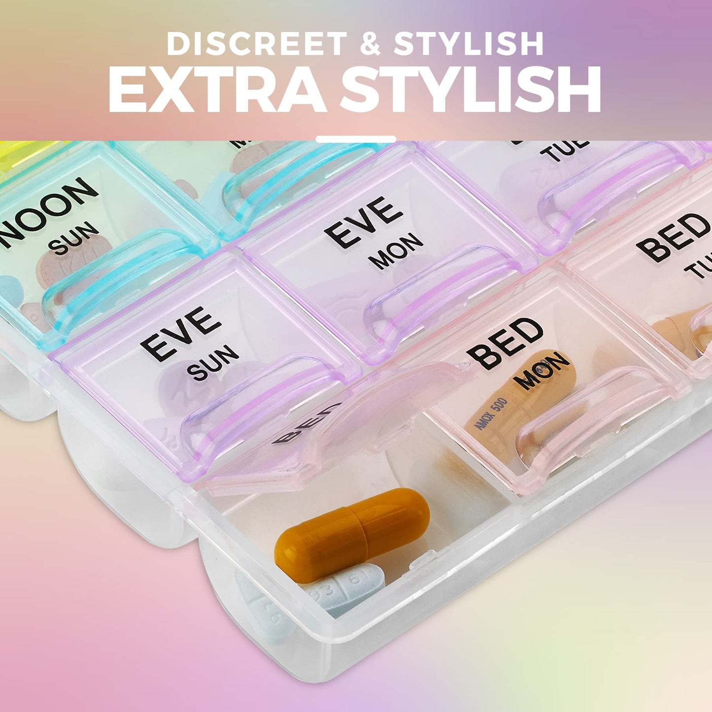 Pill Organizer - Large Pill Organizer with Weekly and Daily 4-Times-A-Day Compartments for Morning, Noon, Evening, Night - BPA-Free, Portable and Travel Friendly Pill Boxes Case