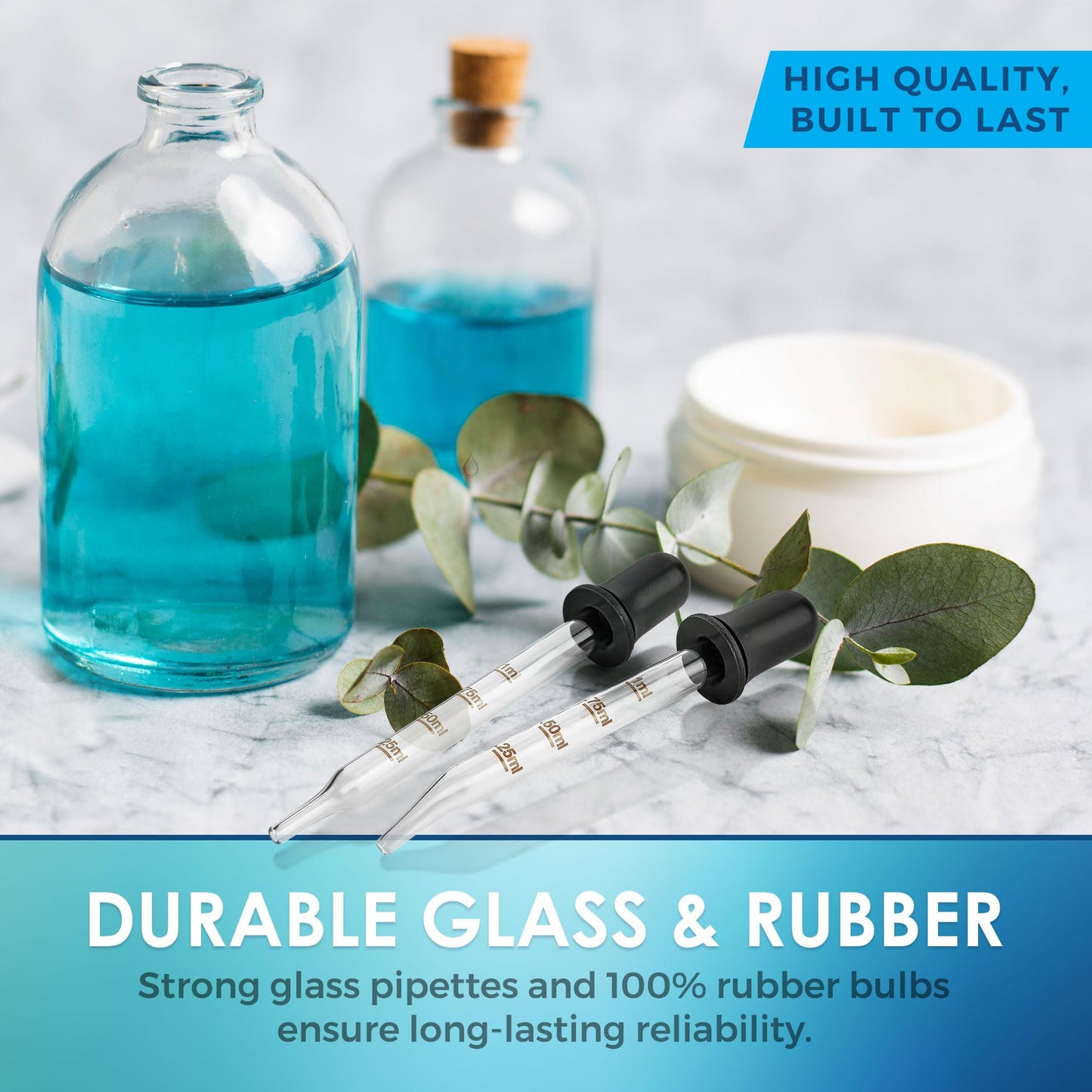 Eye Dropper - (Pack of 2) Bent & Straight Tip Calibrated Glass Medicine Droppers for Medications or Essential Oils Pipette Dropper for Accurate Easy Dose and Measurement (1 mL Capacity)
