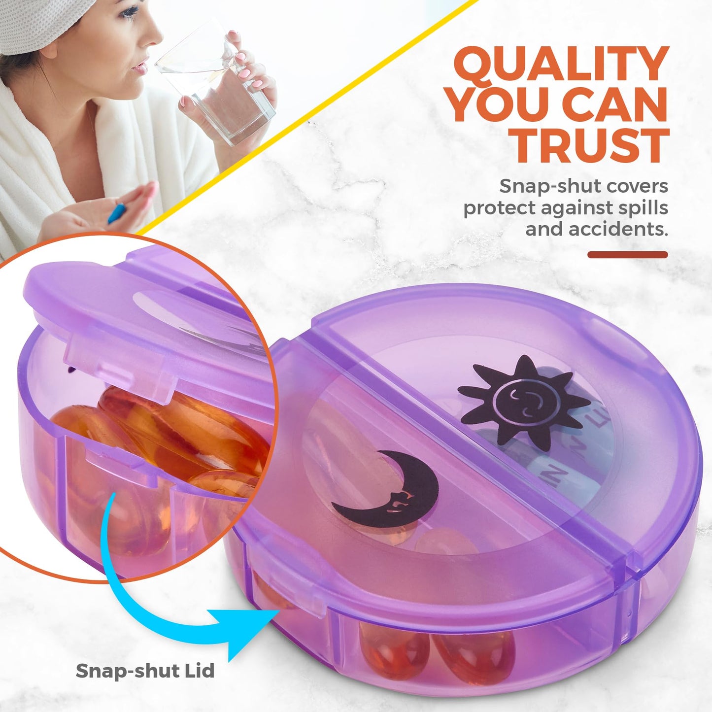 Weekly Pill Organizer - 2 Times-A-Day Compartments - 7 Day AM/PM Pill Container - Portable, Durable and Convenient Travel Pills Case for Tablets, Fish Oils, Vitamins and Supplements, Rainbow, 1 Pack