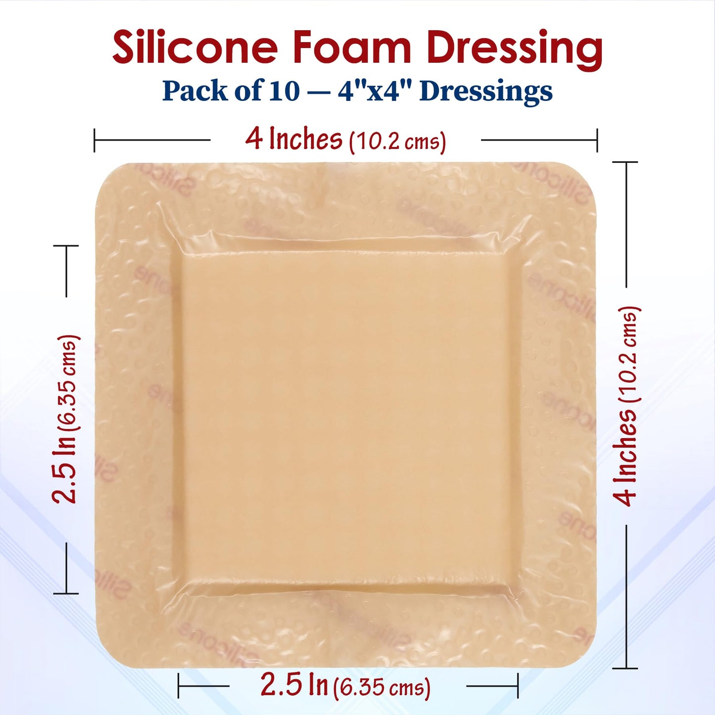 MEDca Silicone Foam Dressing w/ Adhesive Border 4"x4" (Pack of 10) Waterproof Silicone Bandages for Wounds, Highly-Absorbent Wound Dressing Bandage Care for Bed Sore Bandages, Pressure Sores, Ulcers