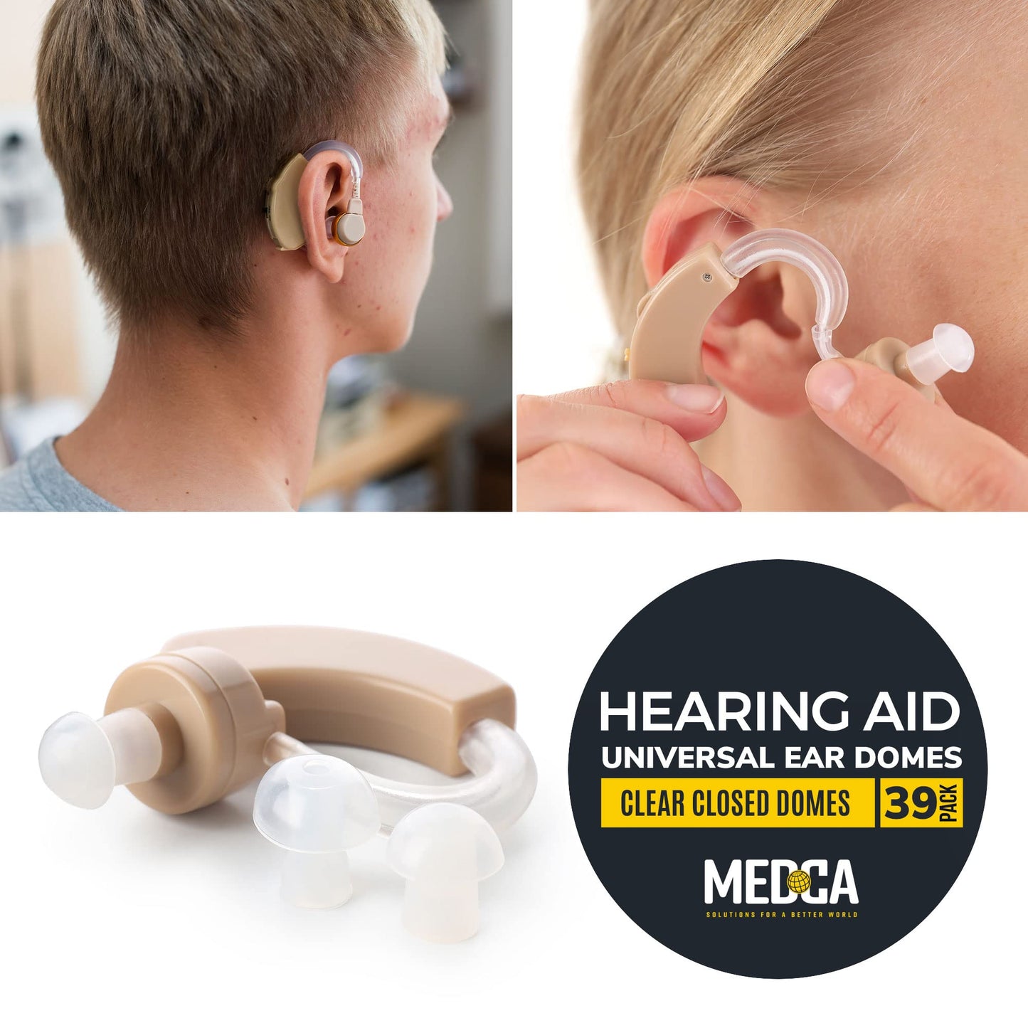 Hearing Aid Domes - Universal Domes for Hearing Aids - Sizes Small, Medium, Large & X-Large Earbud Replacements and BTE Hearing Sound Amplifiers
