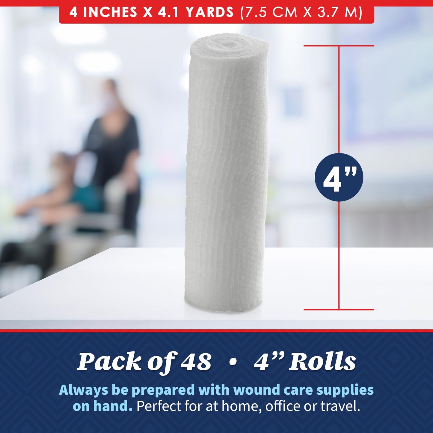 Gauze Bandage Rolls - (48 Pack) 4 in x 4.1 Yards Per Roll of Medical Grade Gauze Bandage and Stretch Bandage Wrapping for Dressing All Types of Wounds and First Aid Kit by MEDca, (4-Inch, 48 Pcs)