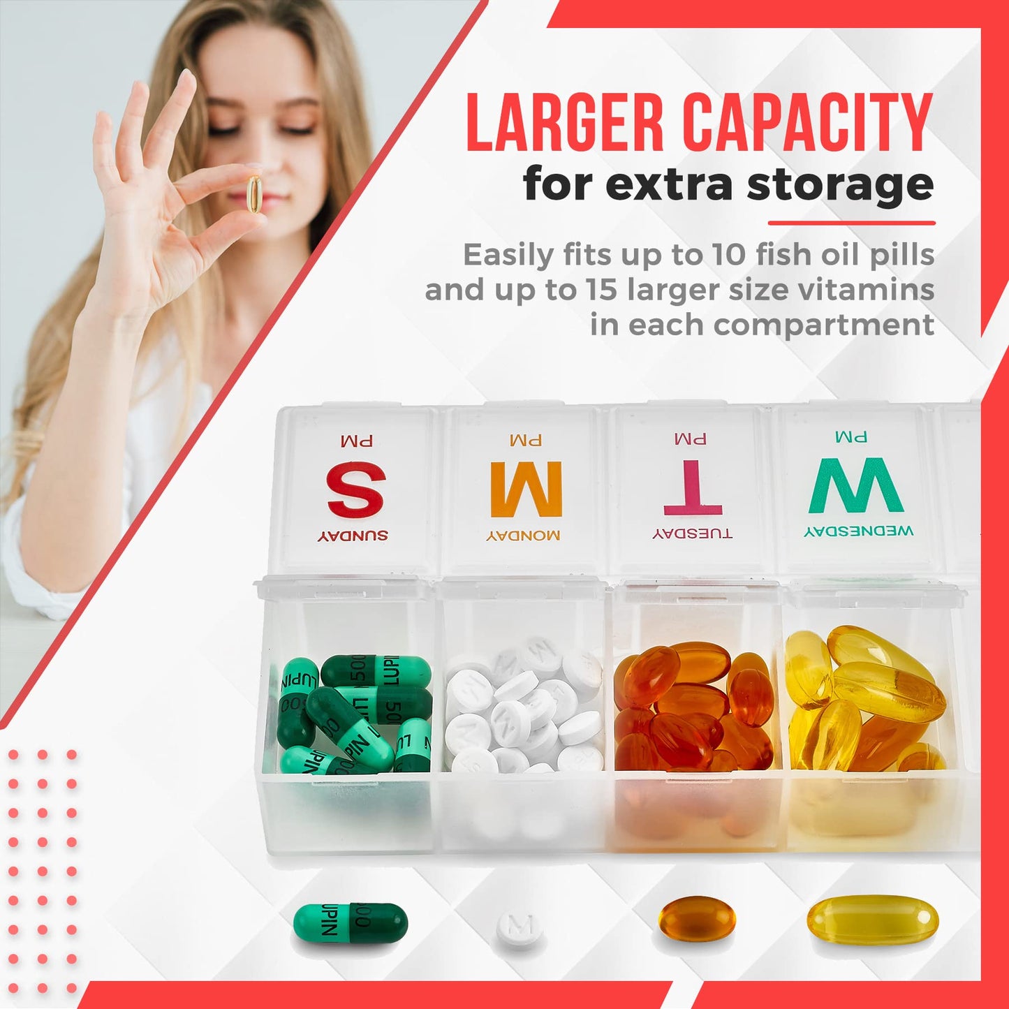 Large Weekly Pill Organizer - (2 Pack) AM PM Pill Box - XL 7 Day Pill Organizer 2 Times A Day and Daily Pill Organizer Case for Medication, Pills, Supplements with Braille, Bright, Easy to Read
