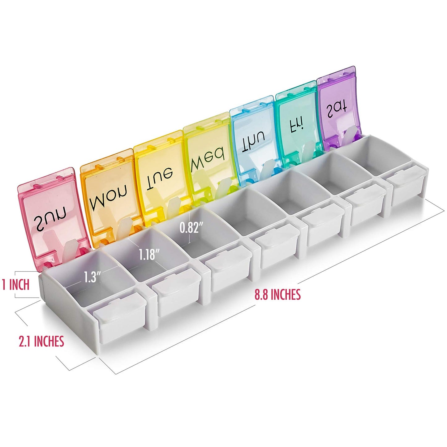 7 Day Pill Organizer - with Push Button Assisted Open a Daily Travel Pill Box Case Planner and Large Compartments for Medication Vitamins Fish Oil & Supplements, BPA Free