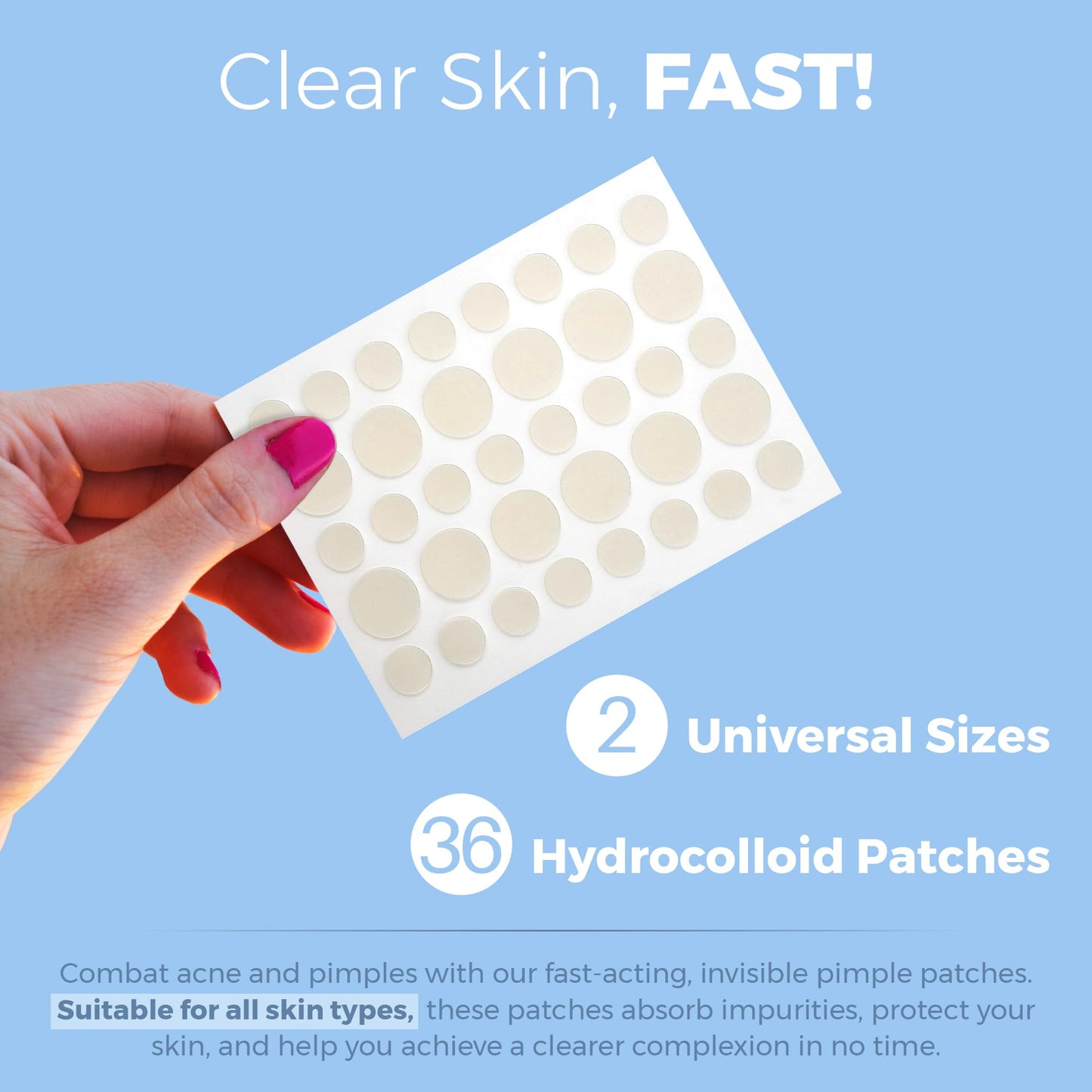 MEDca Acne Patches for Face - Hydrocolloid Bandages (36 Count) Pimple Patches for Face in 2 Universal Sizes, Acne Spot Treatment Care for Face & Skin Spot Patch Conceals Zits, Acne and Blackheads