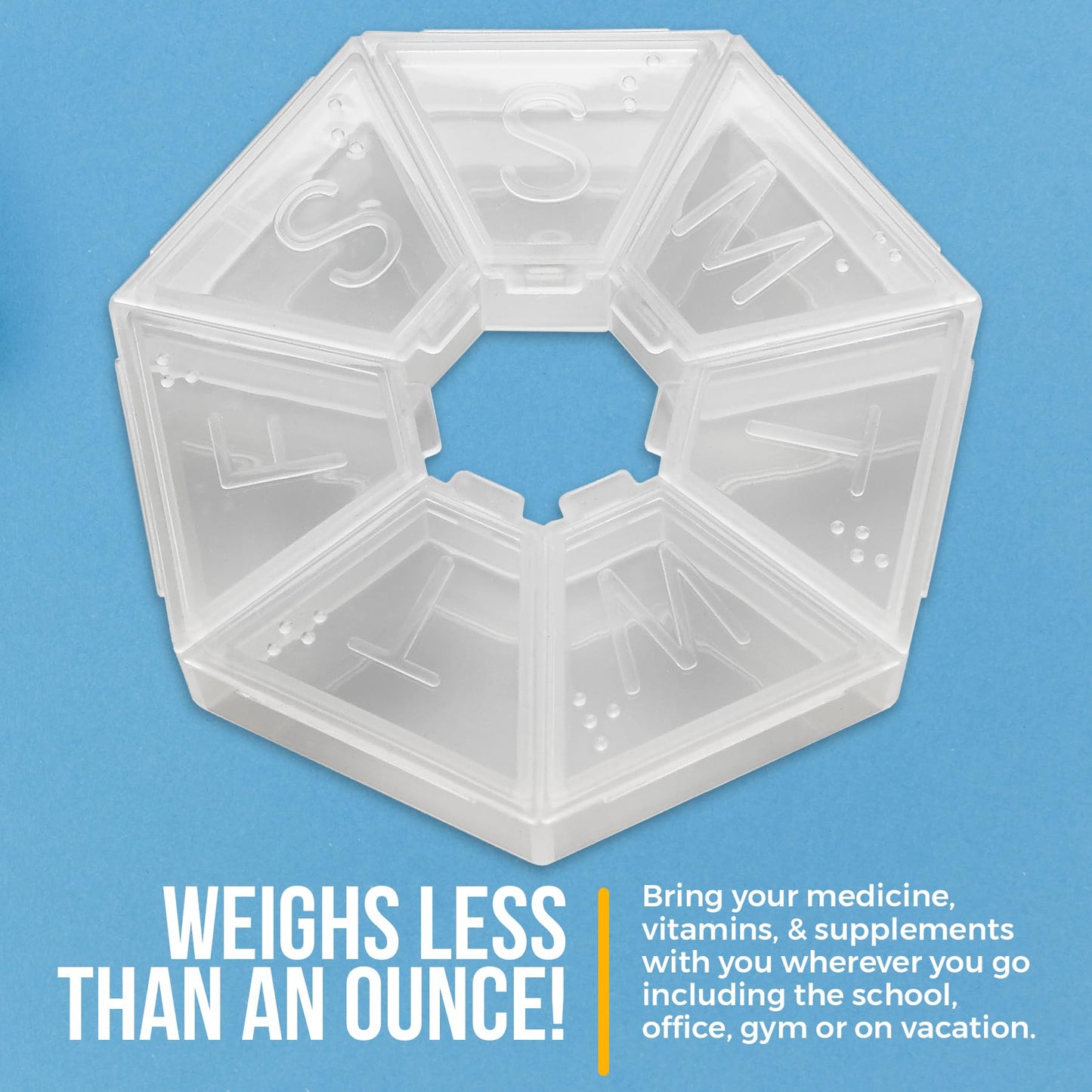 MEDca Weekly Pill Organizer Clear 7-Sided Pill Reminder, Hexagon Shaped