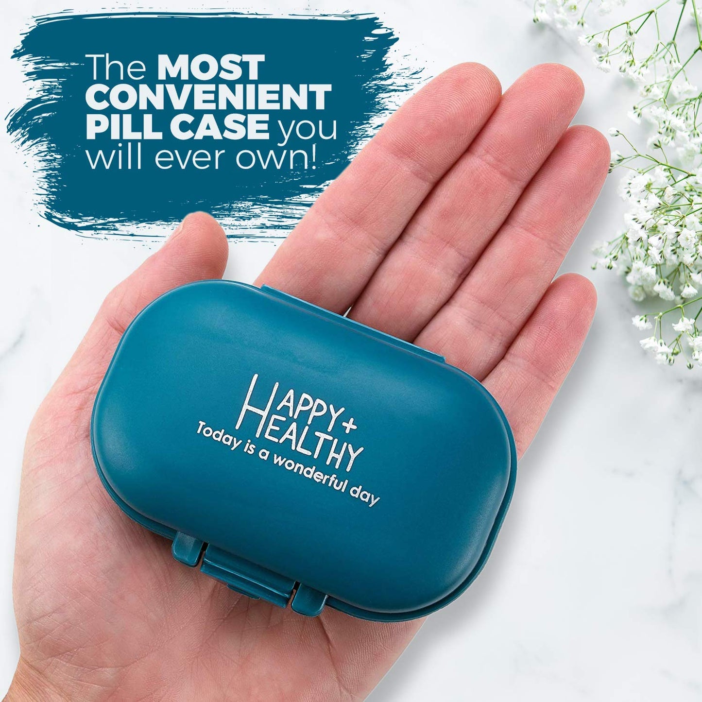 Daily Pill Organizer - (Pack of 2) Small AM PM Pill Organizer - Cute 4 Compartment Pill Organizer 2 Times a Day Case Box